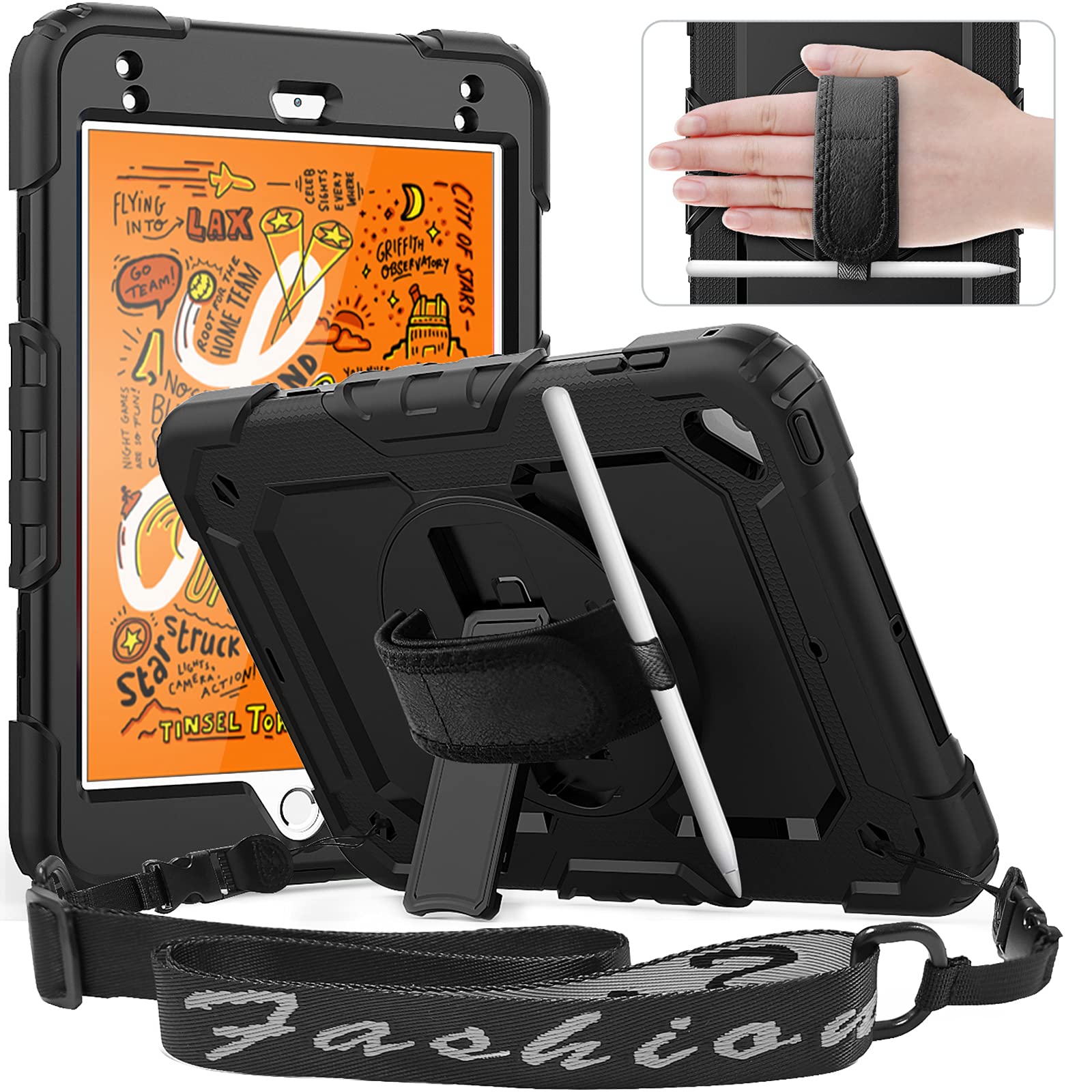 Timecity iPad Mini5/ Mini4 (7.9in) 入れもの 2019/2015青写真 耐衝撃 360度回転させる照明ランプ 保護すること写真フィルム 書き込み納める 肩部＆ハンドストラップ付き添い人 耐久性 防塵 御役目一こま 傷押しとどめる 三層保護すること iPad Mini 第5