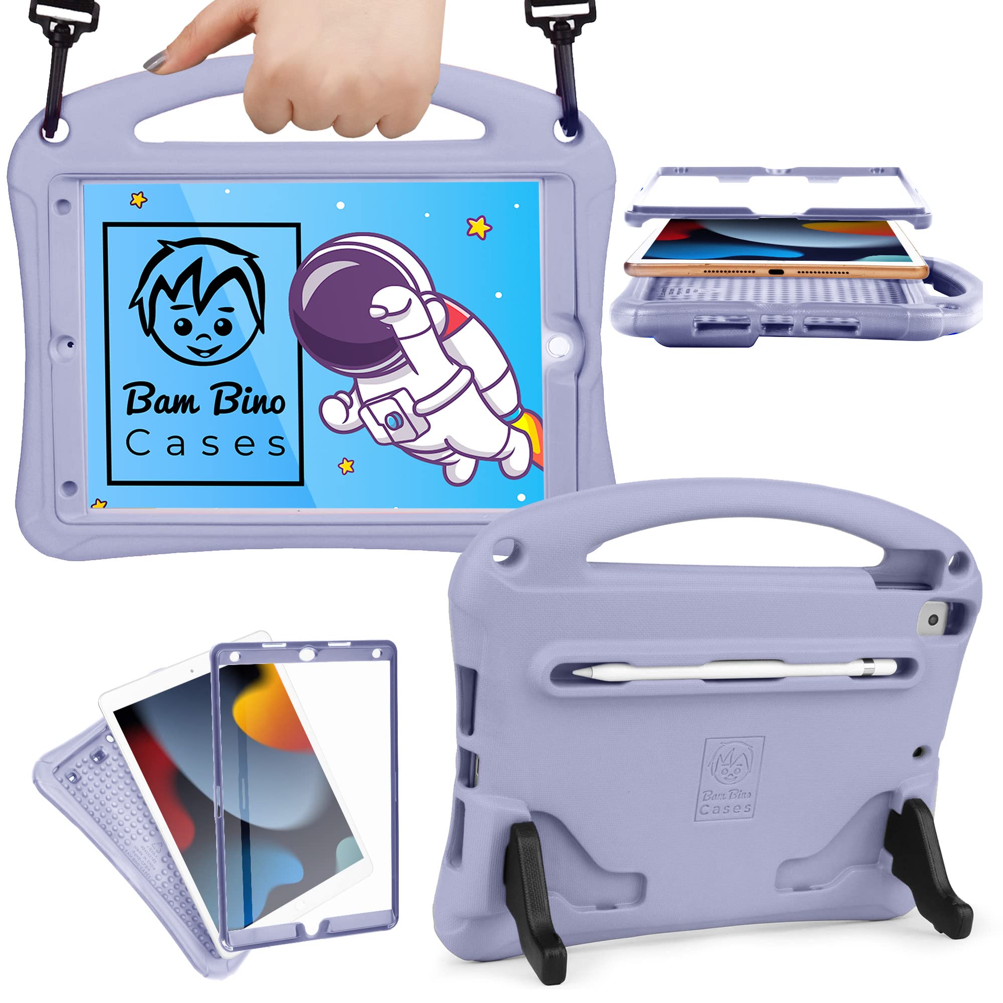 Bam Bino Cases SPACE SUIT ストラップ 映写幕かばい立て 鉛筆納める付き添い人 耐衝撃 キッズ 容れもの 【 iPad 10.2 第9時人 / 第8時人 / 第7時人 / Air 10.5 2019 第3時人 / Pro 10.5 2017】 ちびっ子 画面保護すること