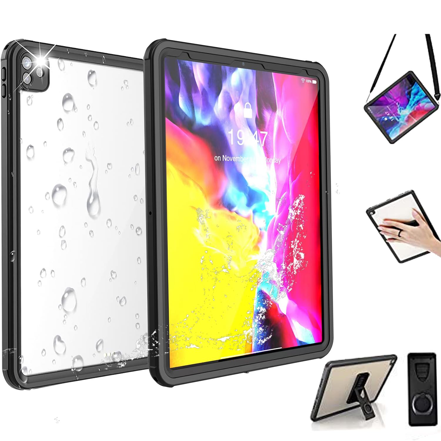 2020春モデルiPad Pro 12.9 第四世代防水ケース アイパッド12.9インチ 防水カバー IP68最高防水規格 耐衝撃 超強防水 防雪 防塵 iPad Pro 12.9 第四世代 防水携帯ケース iPad Pro 12.9 第四世代 お風呂 海辺｜T.M.Bストア