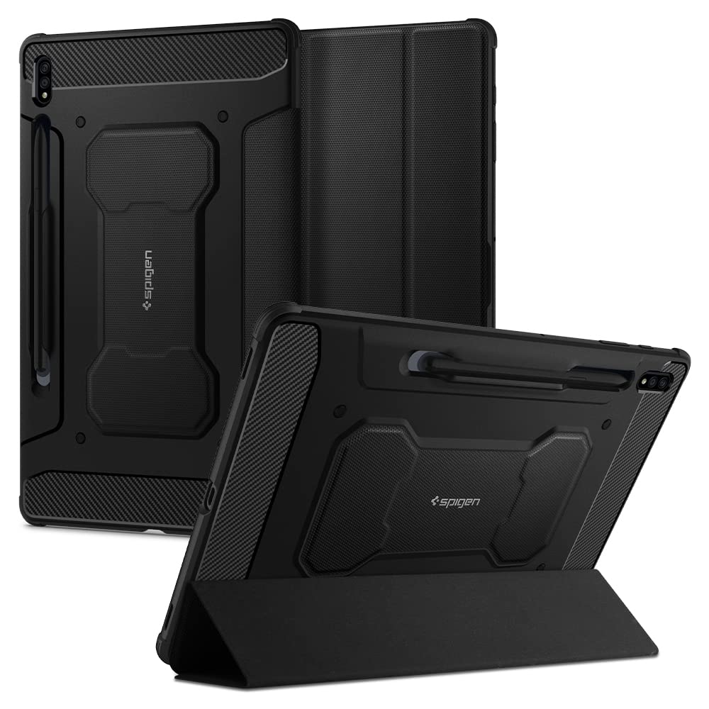 Spigen Galaxy Tab S8 Plus ケース with Spen 収納 Galaxy Tab S7 Plus ケース スタンド カバー タブレットケース S ペン収納 スタンド ホルダー付き 衝撃吸収 耐衝撃 ラギッド・アーマープロ ACS01607 (ブラッ