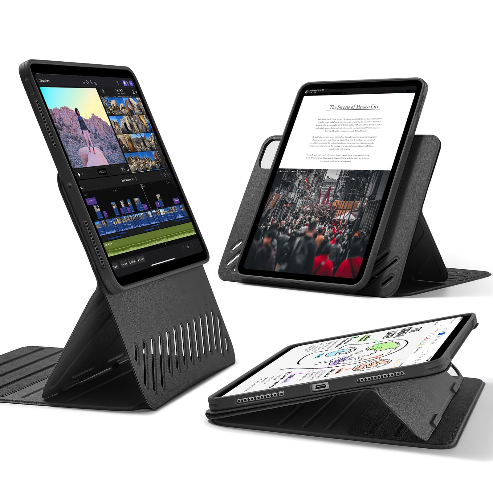 ESR iPad Pro 11インチ ケース(2024、第5世代)専用 取外し可能なマグネットカバー付き回転式ケース、縦向き/横向きスタンド、9段階の角度調節可能、Pencil Pro/USB-C完全対応、Shiftシリーズ、ブラ|T.M.Bストア