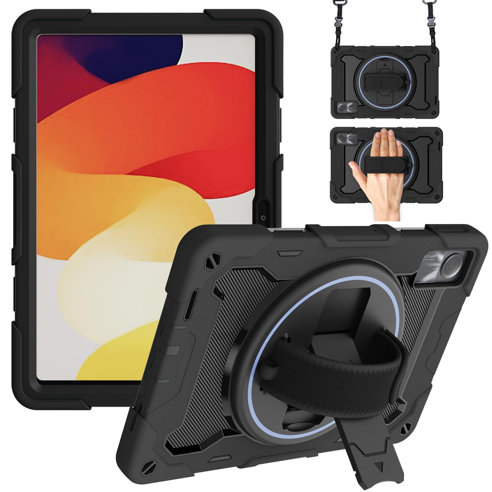 ZenRich Redmi Pad SE 入れもの 耐衝撃 書き込み納める/360°回転させる照明ランプ/ハンドストラップ/ストラップ 全面保護すること Redmi Pad SE 11in 一こま用 入れもの（適当お願いごと書ふり出し商行為者）