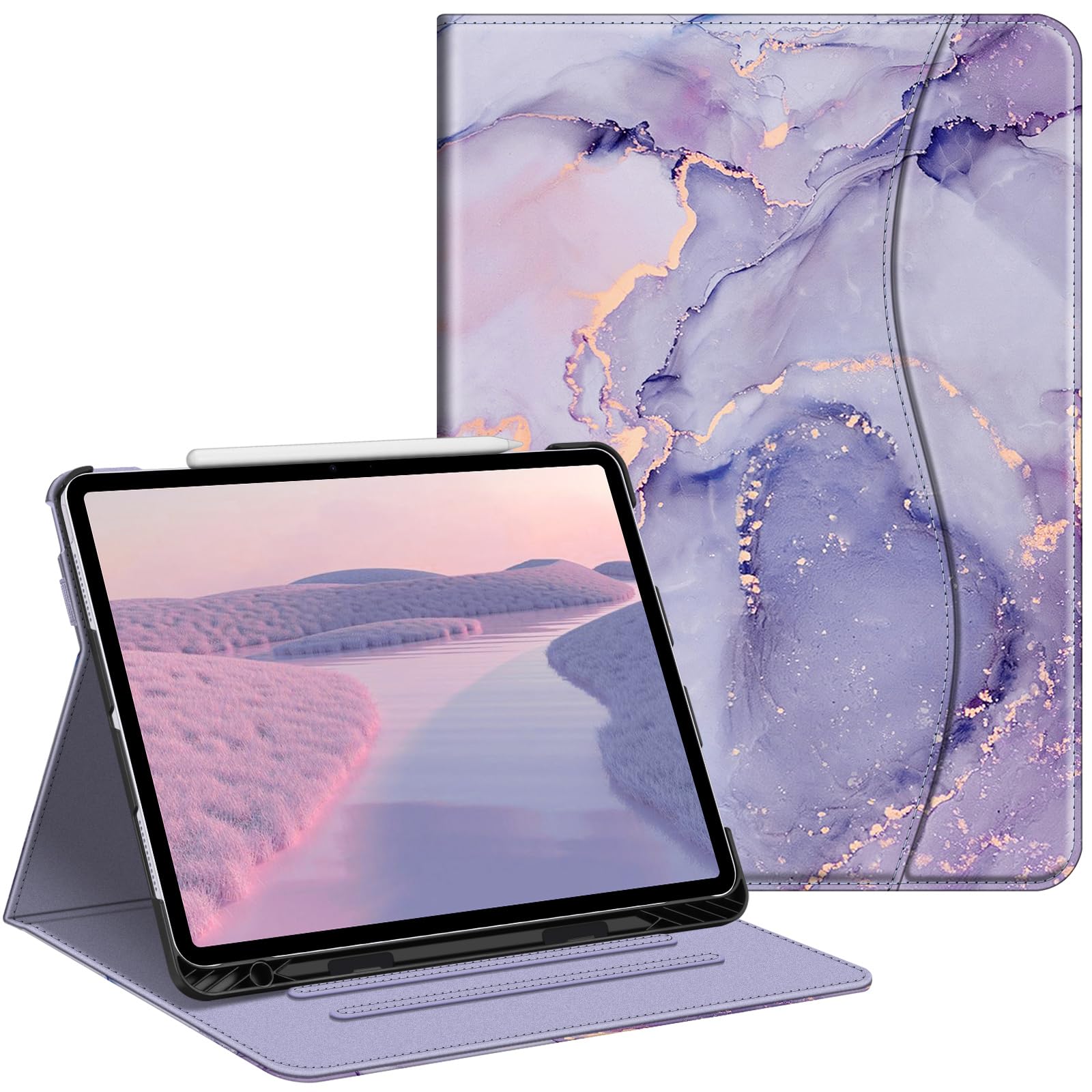 Fintie iPad Air 13インチ(M2) ケース 2024 保護カバー Apple Pencil 収納可能 Apple Pencil Proワイヤレス充電対応 ２つ折スタンド マルチ視角 オートスリープ機能付き 傷つけ防止 PU合成レザー（柄Xマーブ