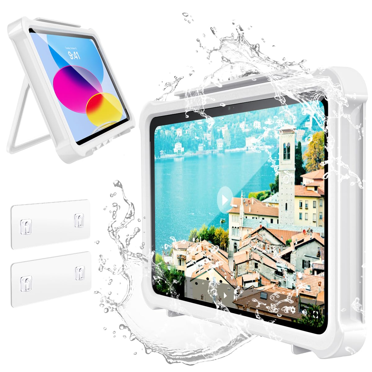 タブレット防水ケース お風呂 TiMOVO 2023年 タブレットホルダー 11インチまでのタブレット スマホ兼用 iPad 360°回転 壁掛け 耐水 防霧 強力粘着 高感度 タッチパネル操作可能 浴室 洗面所 キッ