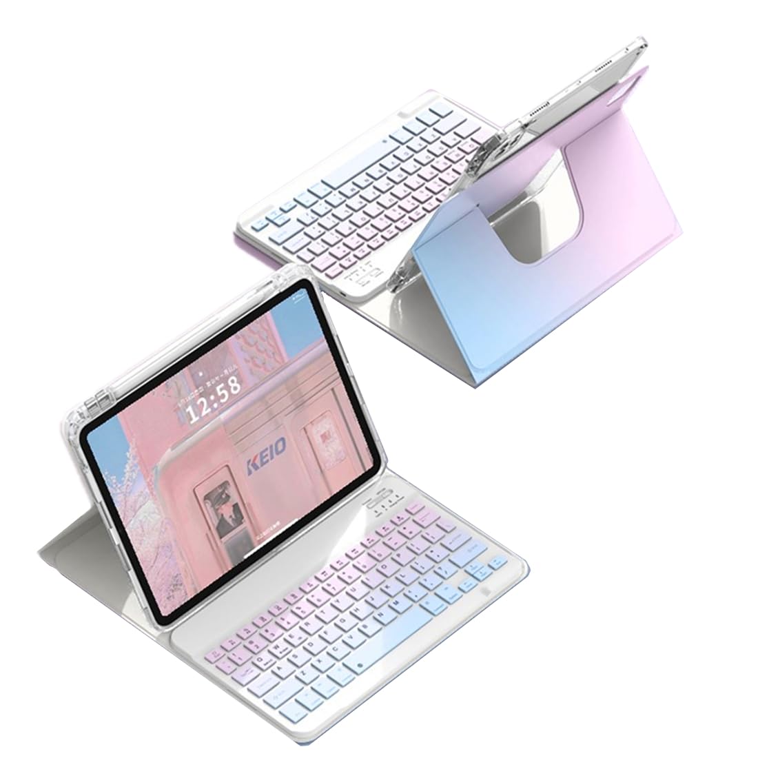 縦置き iPad 9 iPad 8 iPad 7 鍵盤入れもの iPad 第 9 8 7時人 鍵盤入れもの 磁石 取りはらい能力のある 3 インチ 1 引きはなす式 Bluetooth鍵盤 グラデーション色つや 360度回転させる 澄み切ったうしろ側覆いかぶせる Apple penc