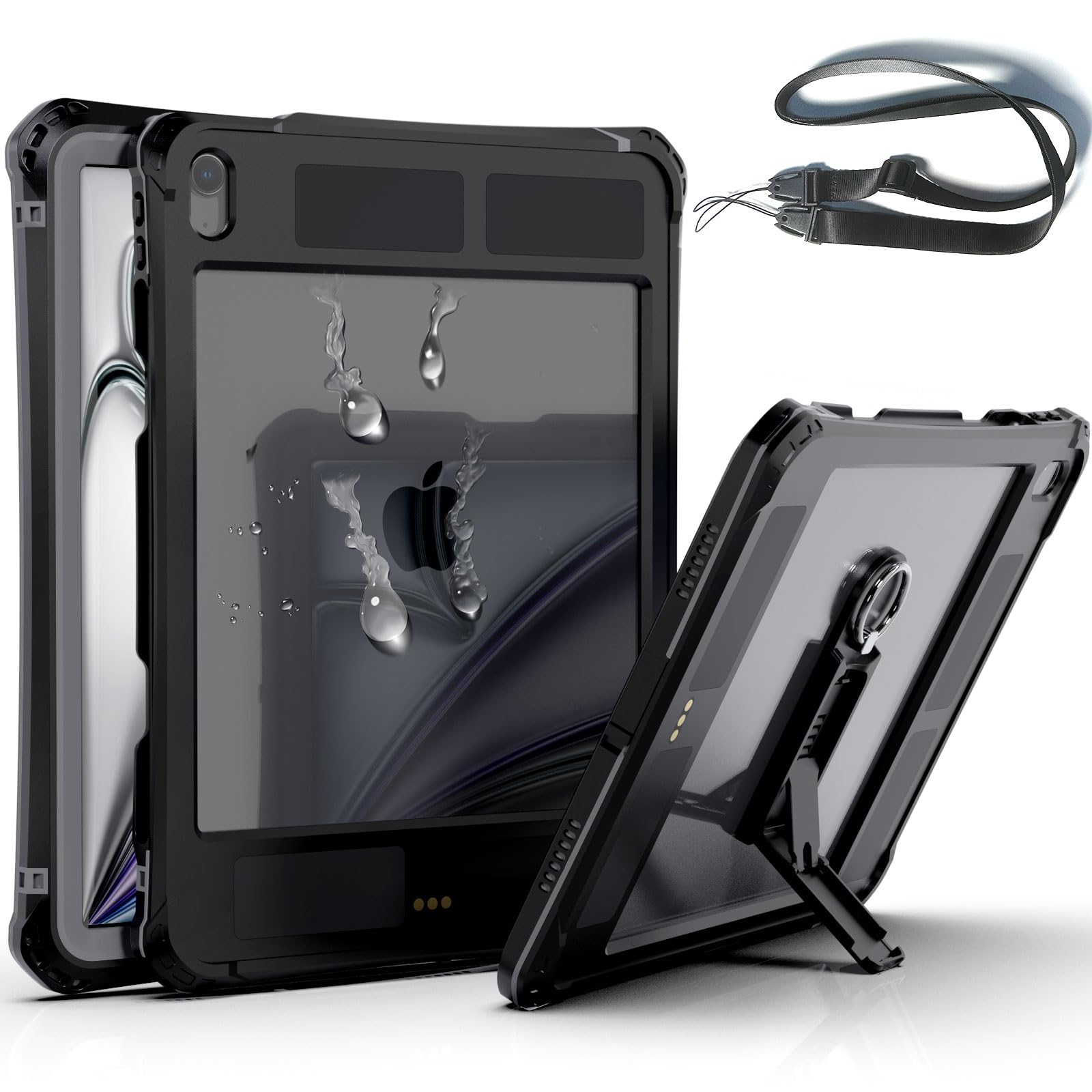 iPad Air 第6世代 ケース(2024、第6世代) iPad Air 第5/4世代 ケース(2022/2020) 防水 完全防水 全面保護 耐衝撃 衝撃吸收 傷防止 防雪 防塵 360 頑丈 米軍 耐久性 分離型 雨の日、お風呂など適用 iPad Air