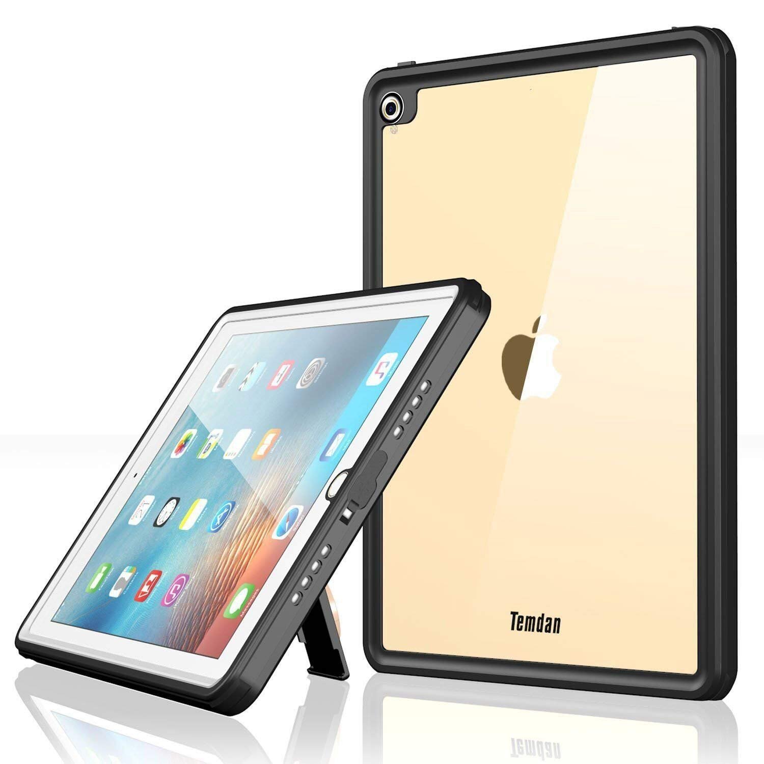 Temdan iPad Pro 9.7/ Air2 防水ケース 完全防水IP68規格 耐衝撃 衝撃吸収 薄型軽量 全面保護アイパッドカバー スタンド機能 ストラップ付き お風呂 キッチン プール ipad 9.7 inch(2016)：A1673，A1674，A1675