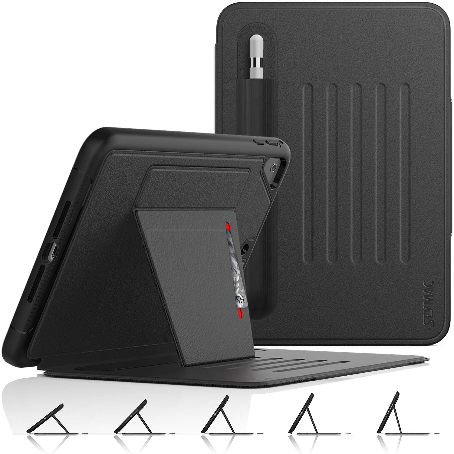 SEYMAC stock 容れもの iPad Mini 5/Mini 4 (2019/2015) 7.9in 容れもの 耐衝撃 多角度横置き調節する オートスリープ 書き込み納める 歌留多納める 強磁気力全面保護すること取りまかなう（黒いこと）（適当お願いごと書書き著す商行為者）