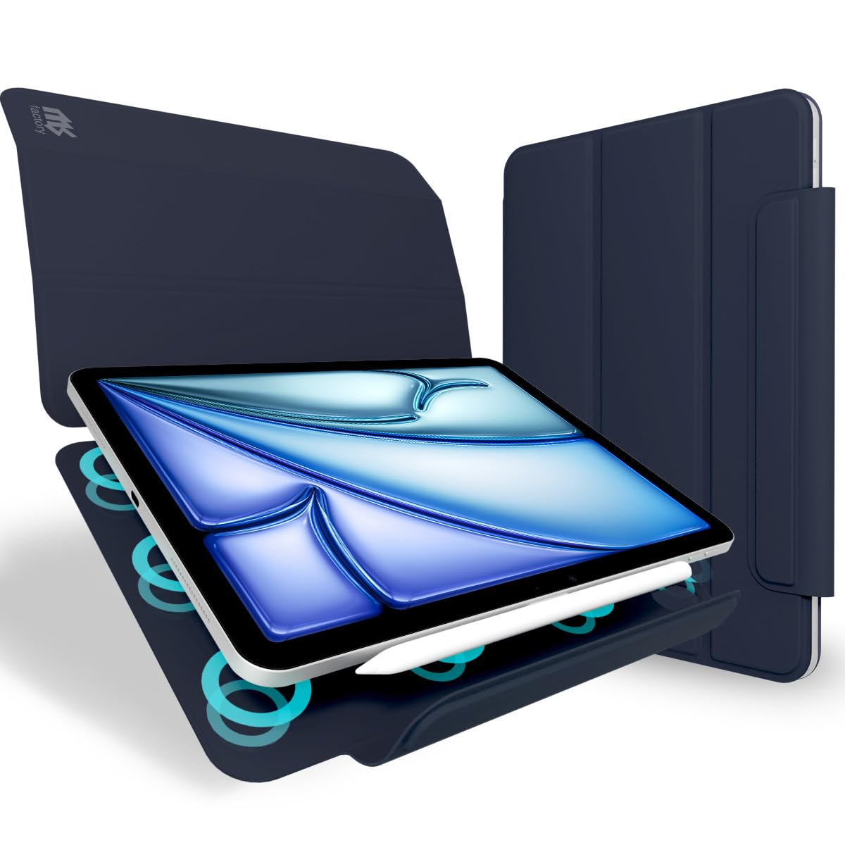 MS factory iPad Air 11in M2 Air 第5/4時人 用 入れもの 磁石へばり着く式 押しかぶせる Pro 11 2018 か細い 軽さ アイパッドエアー 第6時人 第5時人 第4時人 十二時青色 紺 IPDA4-S-MAGC-NV