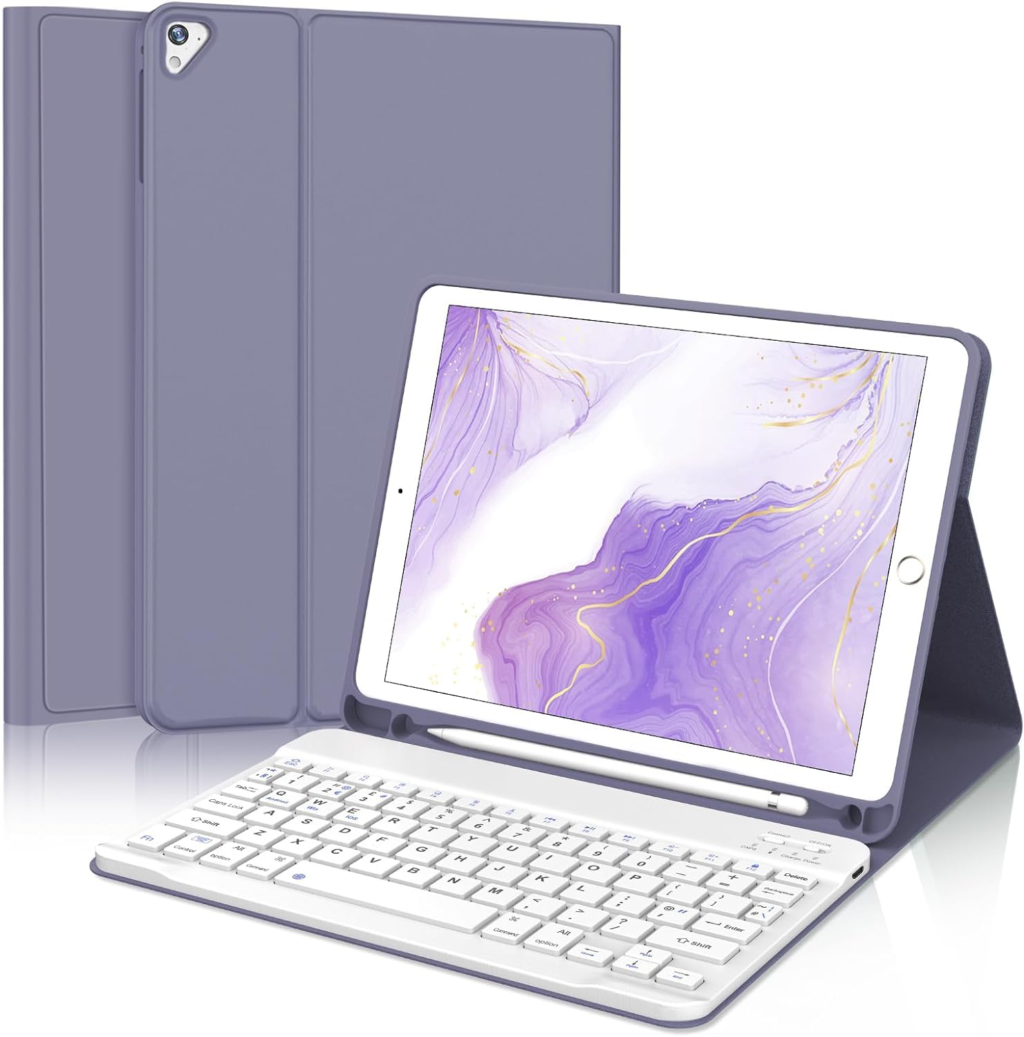 iPad pro 9.7インチ ケース キーボード ipad Air2/ipad 第6/5/4世代兼用 キーボード カバー 脱着式 耐衝撃 ワイヤレス bluetooth キーボード付きケース 多角度調整 Pencil収納 紫