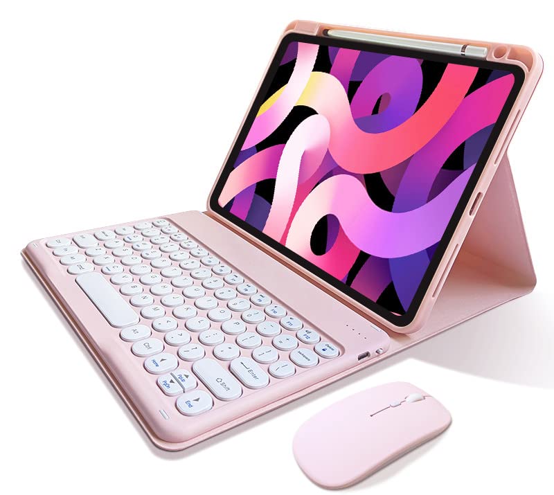 マウス付き iPad mini A17 Pro キーボードケース iPad Mini 6 キーボード Apple Pencil 充電側収納 丸いキー 可愛い マグネット式 iPadmini6 iPad Mini 7 ケース ワイヤレス カラーキーボード,ピンク