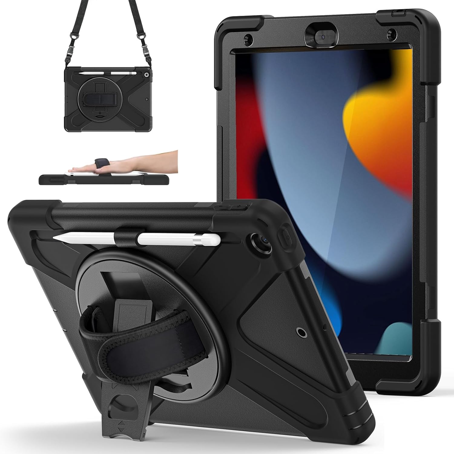 ZenRich iPad 9世代/8世代/7世代 ケース 耐衝撃 保護フィルム付き/ペン収納/360°回転スタンド ハンドストラップ/ショルダーストラップ 全面保護カバー ipad 第9世代/第8世代/第7世代 10.2インチ 現場 7,324円