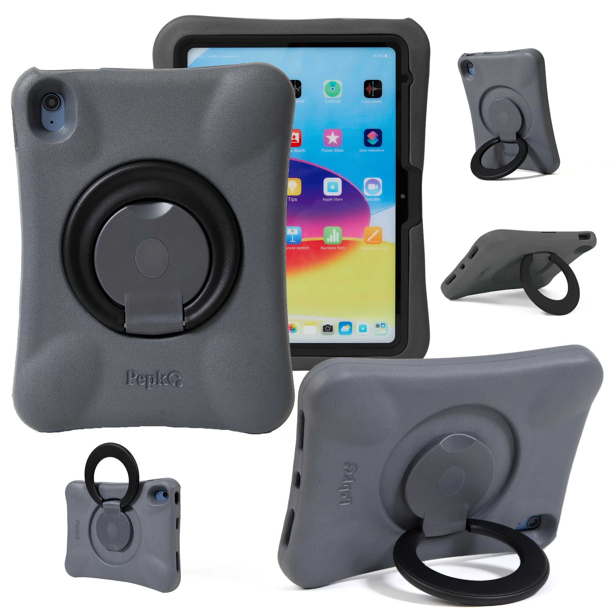 NLR FUNキッズケース(iPad用)、10.9インチiPad第10世代(2022)用耐衝撃カバー、折りたたみ式ハンドル/スタンド付き軽量全身保護ケース (グレー+ブラック)