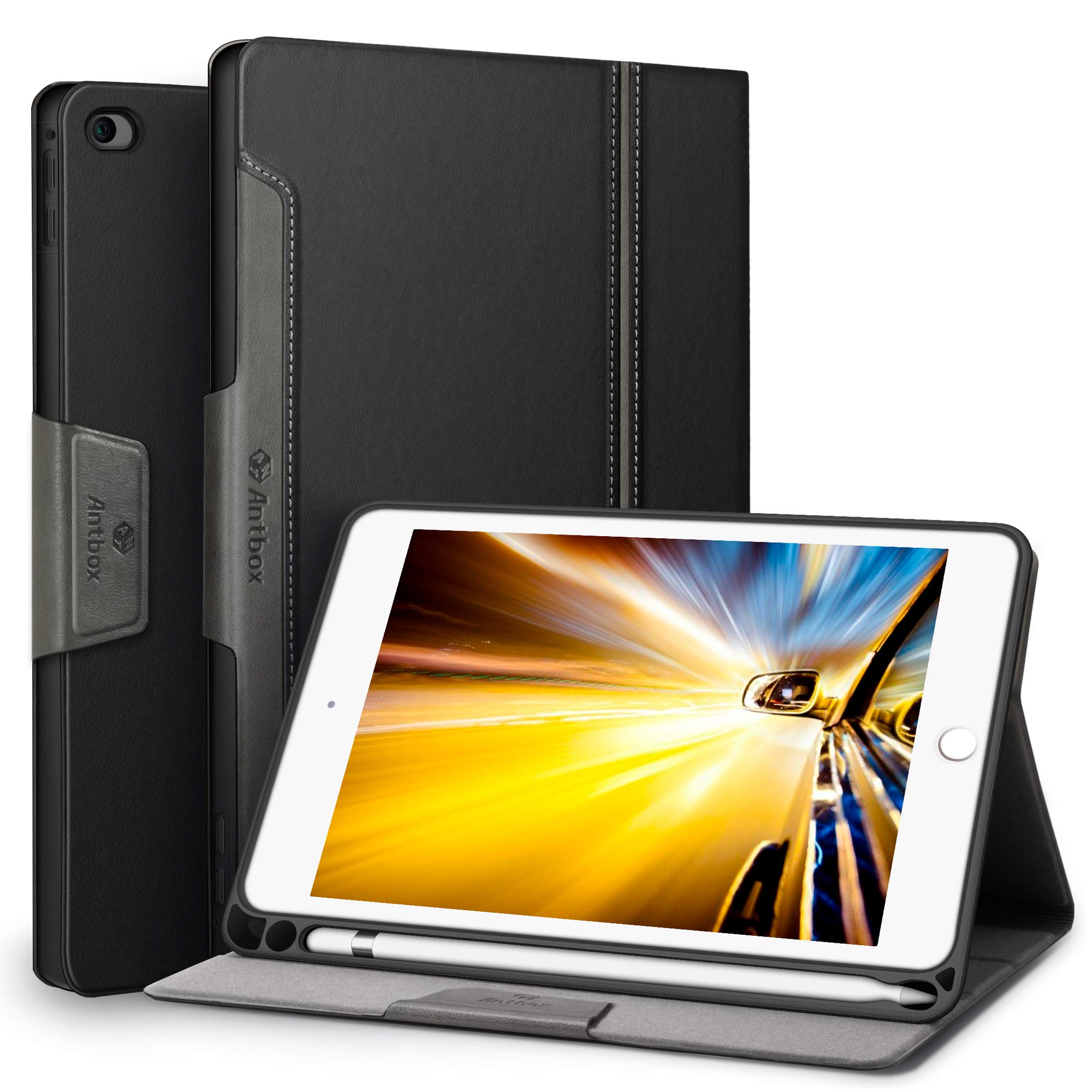 Antbox iPad Mini 5/4 ケース Apple Pencilホルダー付き 高級PUレザー 7.9インチタブレットケースカバー オートスリープ＆スタンド機能付き 全面保護 防衝撃デザイン ipad Mini5/4 スマートケース カバー