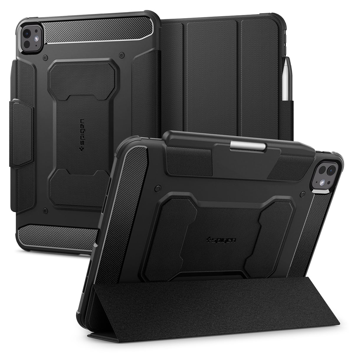 Spigen iPad Pro 11 インチ (2024) ケース M4 衝撃吸収 耐衝撃 スタンド 落下 衝撃 吸収 ラギッド・アーマープロ ACS07017 (ブラック)|T.M.Bストア
