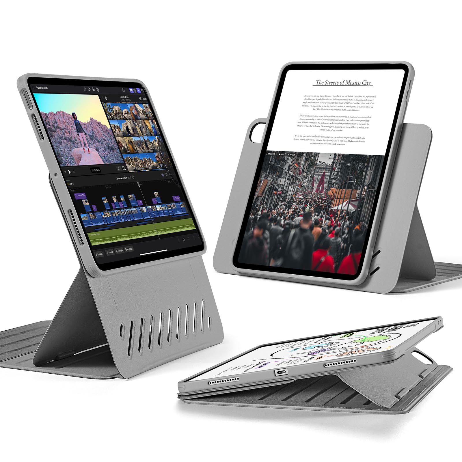 ESR iPad Air 11インチ ケース M2 (2024、第6世代)、iPad Air 第5/4世代 ケース(2022/2020)専用 取外し可能なマグネットカバー付き回転式ケース 縦向き/横向きスタンド 9段階の角度調節可能 Pencil Pro/USB-C|T.M.Bストア