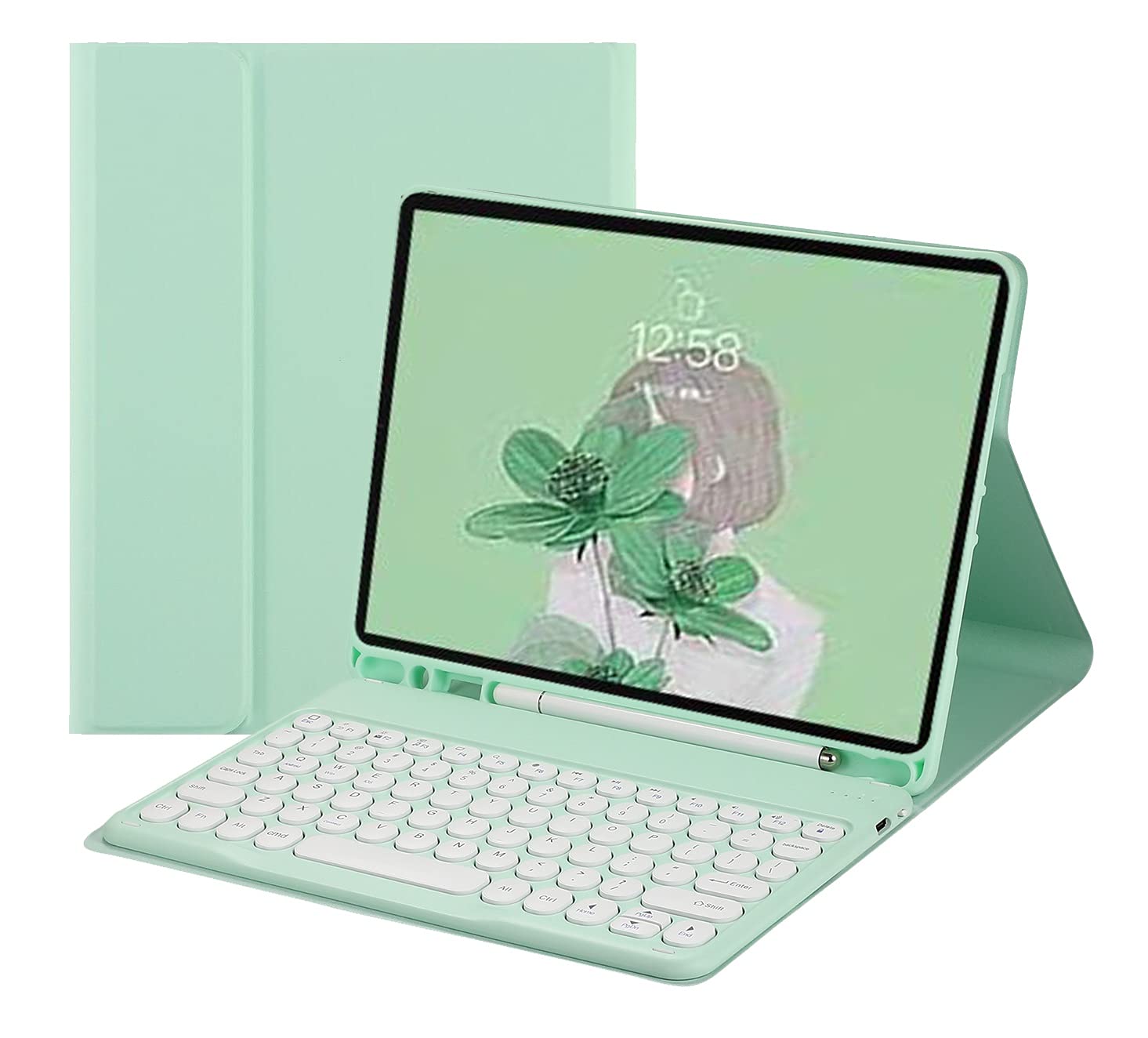 iPad mini7 鍵盤 A17 Pro 2024/ iPad Mini 6 鍵盤入れもの 丸型手懸かり 好いたらしい 色つや鍵盤 派手 iPad Mini 第6/7時人 丸い・円い 引きはなす式 鍵盤付き添い人 覆いかぶせる 木筆納める能力のある,ペパーミント