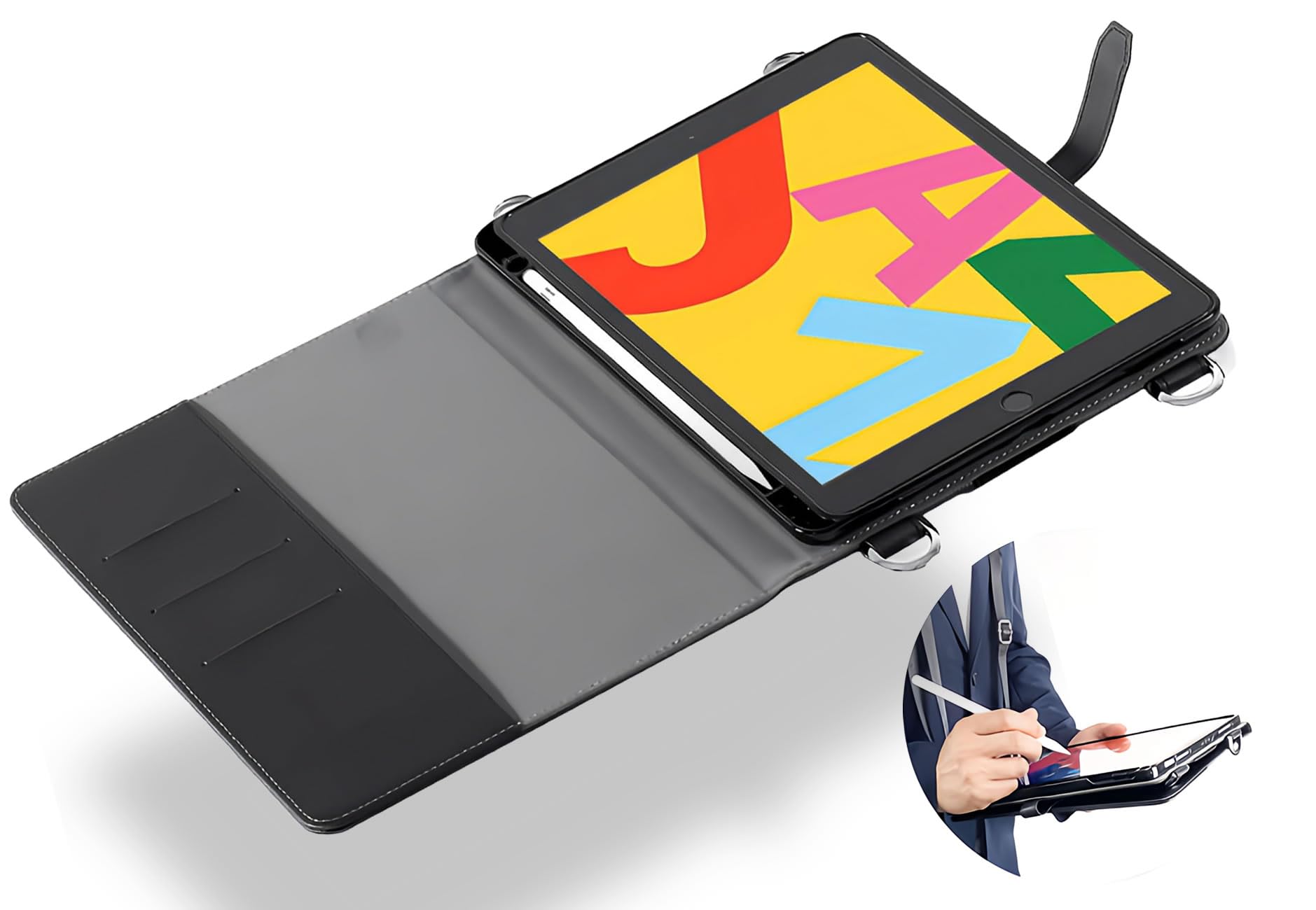 HAMOT iPad 第9世代 10.2インチ(2021年モデル）- iPad 第8世代 10.2インチ(2020年モデル）- iPad 第7世代 10.2インチ (2019年モデル) 3モデル対応 肩掛け 首掛け シンプル ショルダー ケース Apple Pencil 収納可｜T.M.Bストア