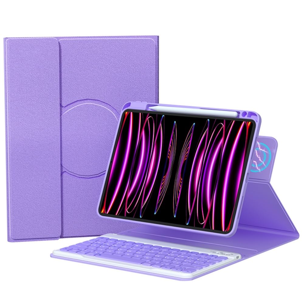 2024 iPad Air 11インチ M2 iPad Air 第5/4世代 キーボードケース 縦置き対応 磁気吸着式 透明ケース マグネット式 iPadPro11 第4/3/2/1世代 キーボード クリアケース,紫