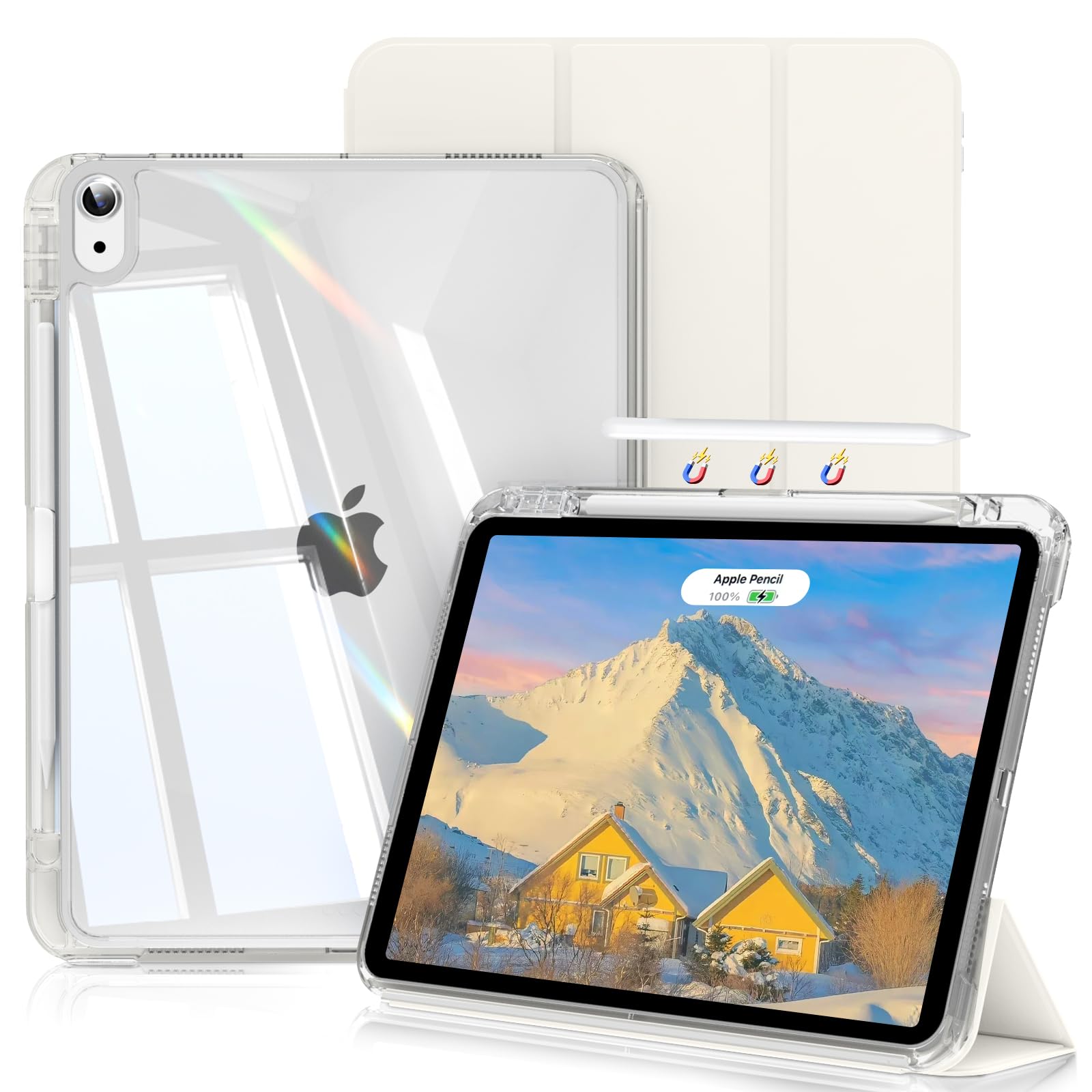 SQBEBS iPad Air 11インチ (M2) ケース 2024 iPad Air 第5世代/第4世代 ケース 分離式 2022/2020 ipad 10.9インチ クリア 透明 背面 着脱式 カバー Apple Pencil Pro/USB-C の対応 スリープ機能 三つ折りスタンド 軽量
