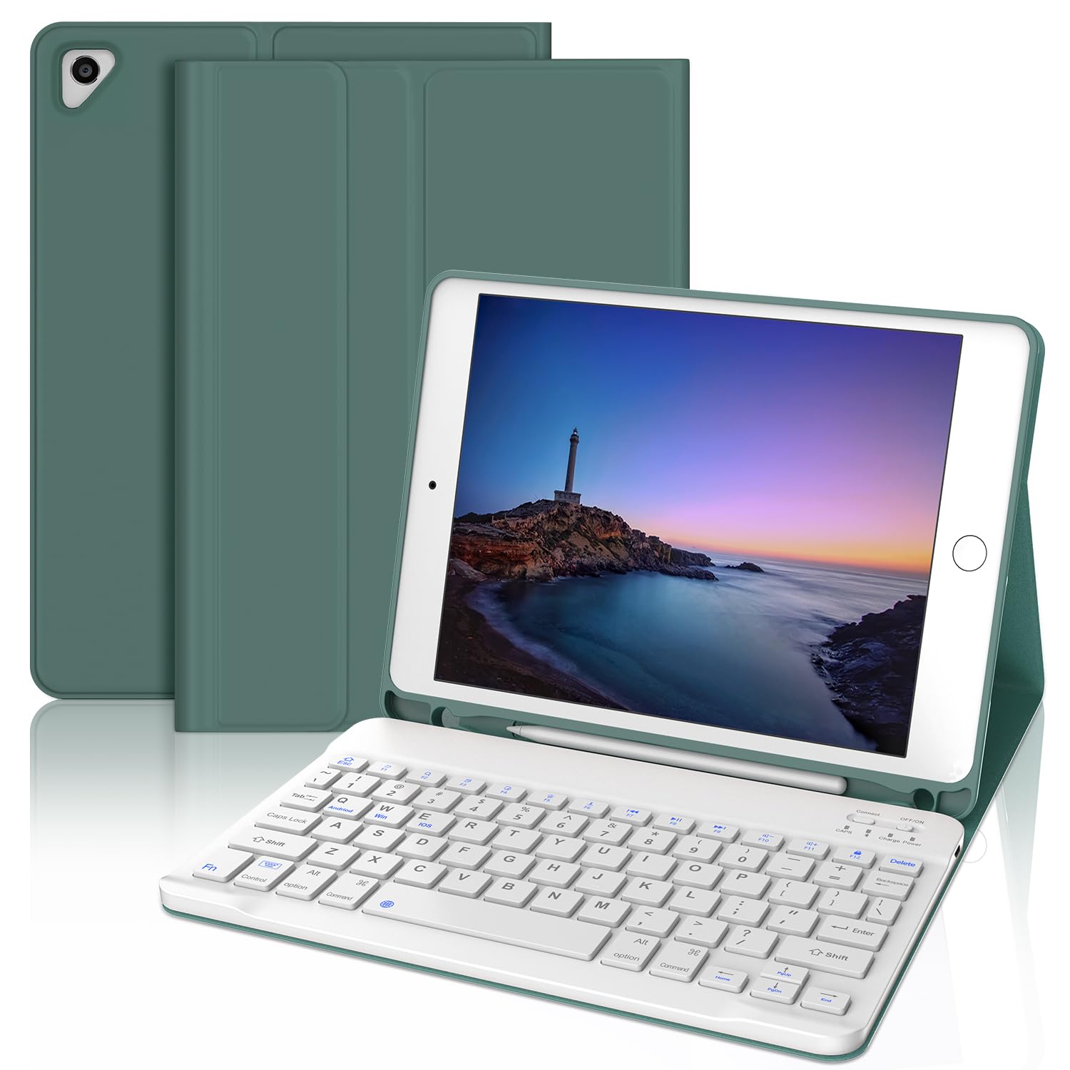 【2024革新モデル】 iPad キーボード 9.7 インチ - ipad 第6世代 第5世代 キーボード ケース 人気 超軽量 脱着式 iPad Pro 9.7/Air2/Air兼用 ペンシルホルダー付き Bluetoothキーボードカバー 耐衝撃 全面保