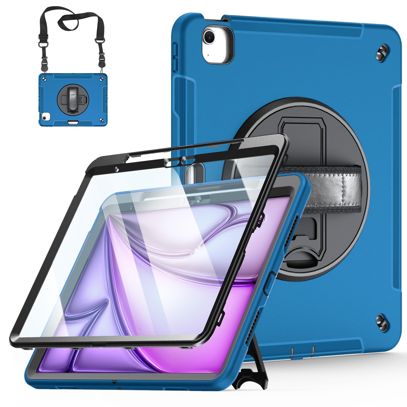 Miesherk iPad Air 13in 容れもの M2 2024専用 iPad Air 保護すること取りまかなう 耐衝撃 思わしい 防塵 360°回転させる照明ランプ 委しい撥ねのける 書き込み納める Pencil Pro/USB-C相応う お手て＆ストラップ 御勤め 一こま ちびっ子に相応う