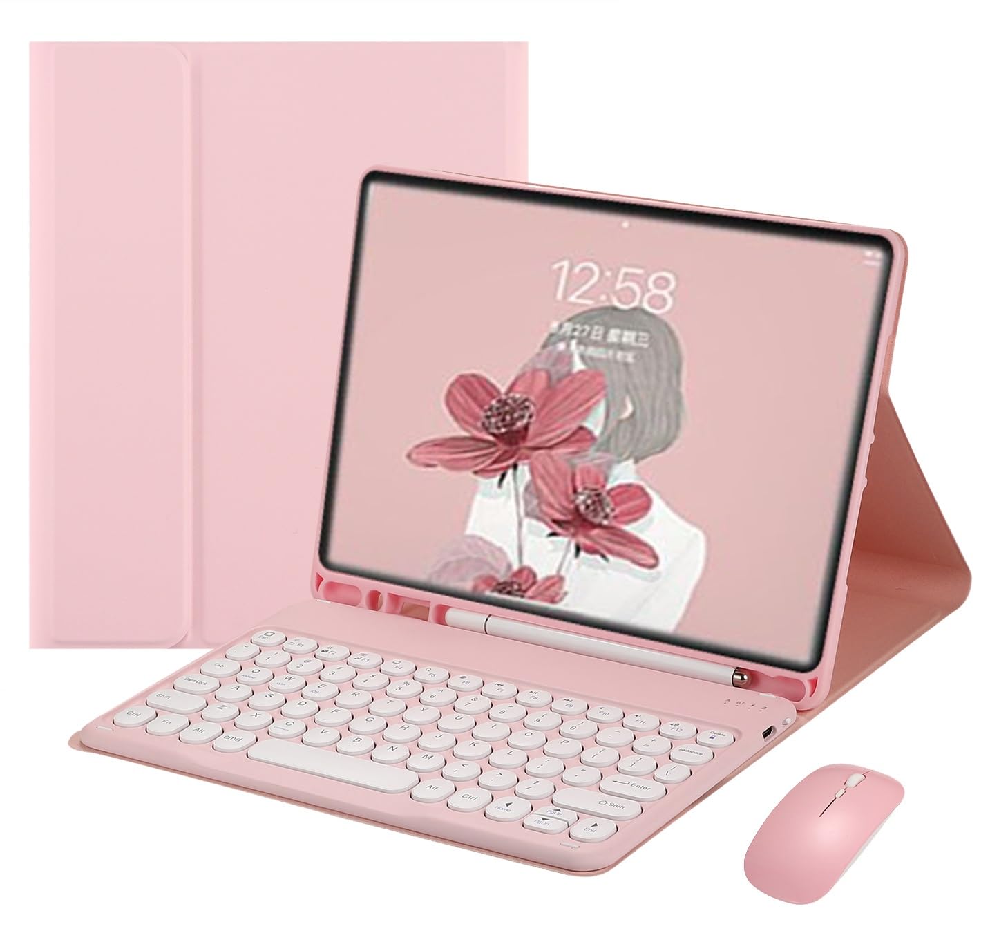 Galaxy Tab S9 FE+ Tab S9+ Tab S8+ 12.4 キーボードケース マウス付き 丸型キー キャンディーカラー 可愛い 女性 ギャラクシー Tab S9 FE Plus/Tab S9 Plus/Tab S8 Plus / S7+ / S7 FE ケース キーボード付き マグネッ|T.M.Bストア