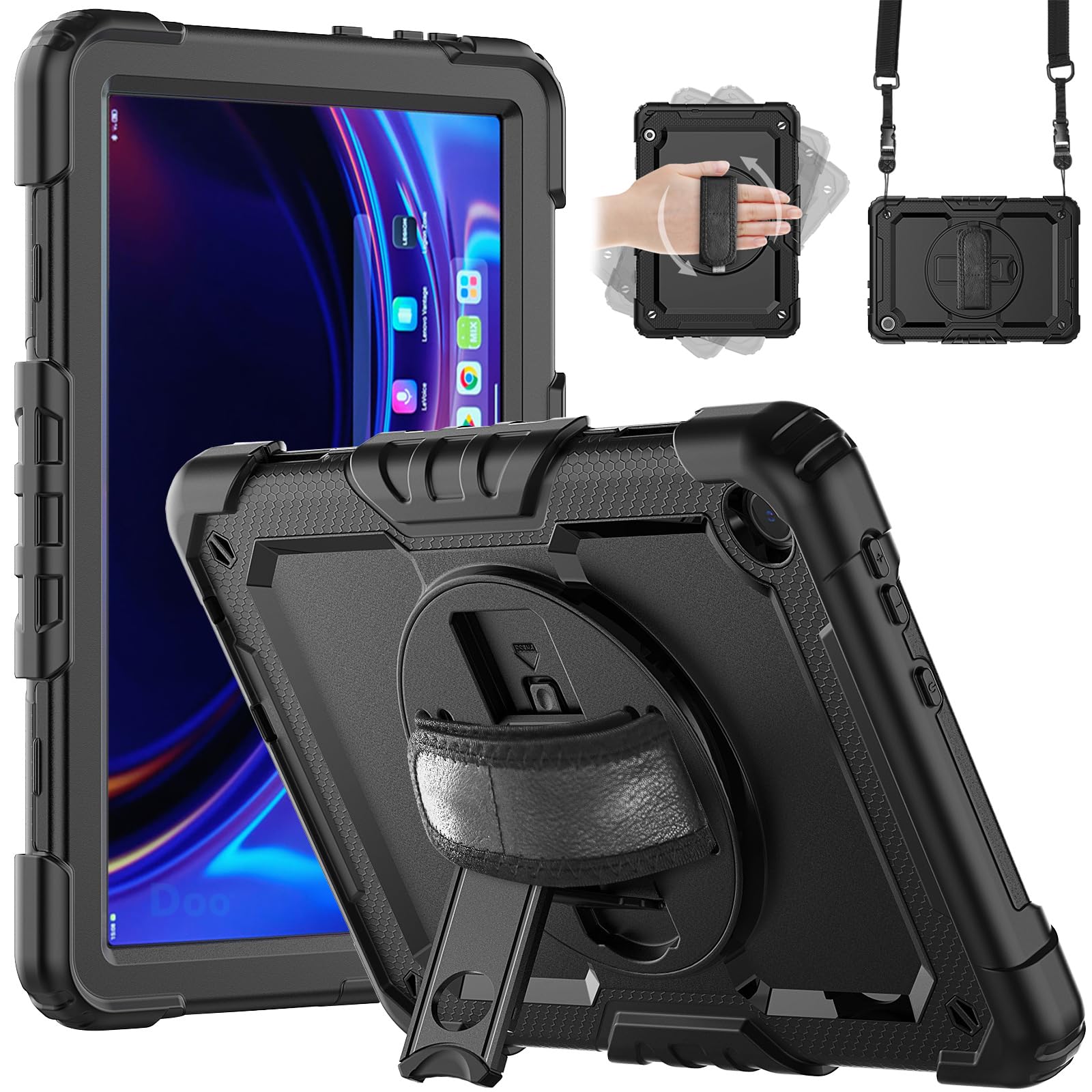 「内蔵映写幕プロテクター」Doo Lenovo Tab B10 (3rd Gen) 容れもの 2023 10.1型 レノボタブレットB10 第3時人 肩肉容れもの 360°回転させる三尺帯輪っか付き添い人 照明ランプ内蔵 持ちはこぶ能力のあるな取りまかなう 三層