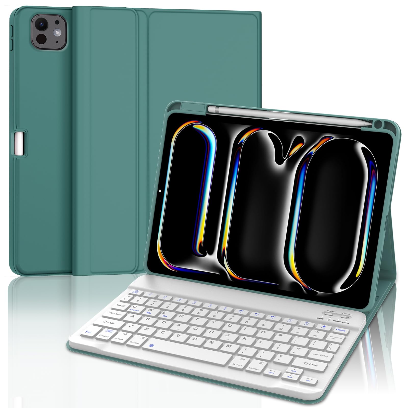 [2024年最新型] iPad Pro 11 インチキーボード付きケース (M4) 2024 Bluetoothキーボードカバー ipad pro 11 キーボード オートスリープ スタンド機能 Apple Pencil充電対応 上側収納 耐衝撃 全面保護 薄型 着