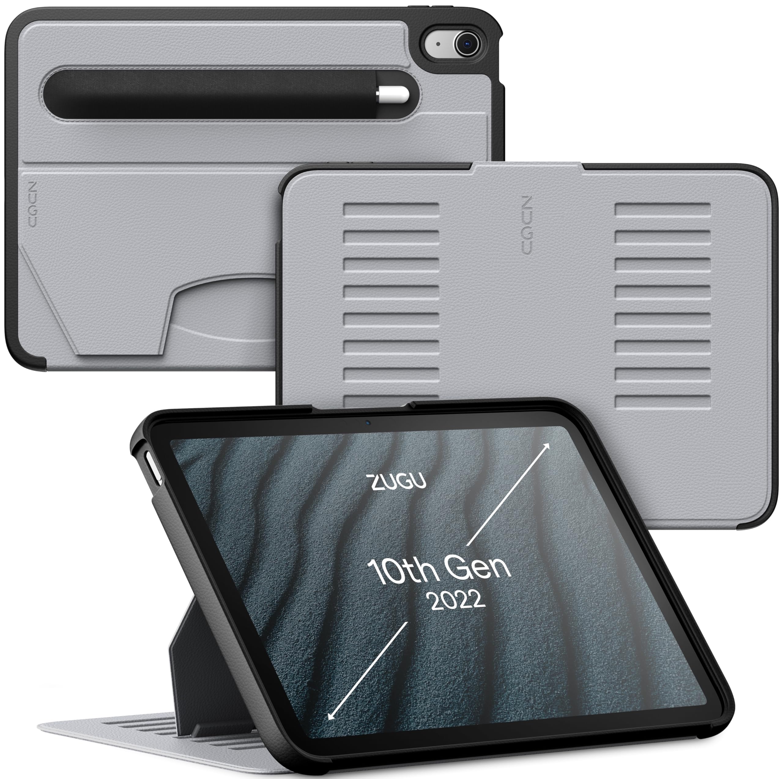 ZUGU iPad 第10世代 ケース (2022) 10.9インチ 極薄 落下衝撃保護 ８段階 スタンド 機能 オートスリープ ペンホルダー スマートカバー (iPad 10 ケース, スレートブルー)｜T.M.Bストア