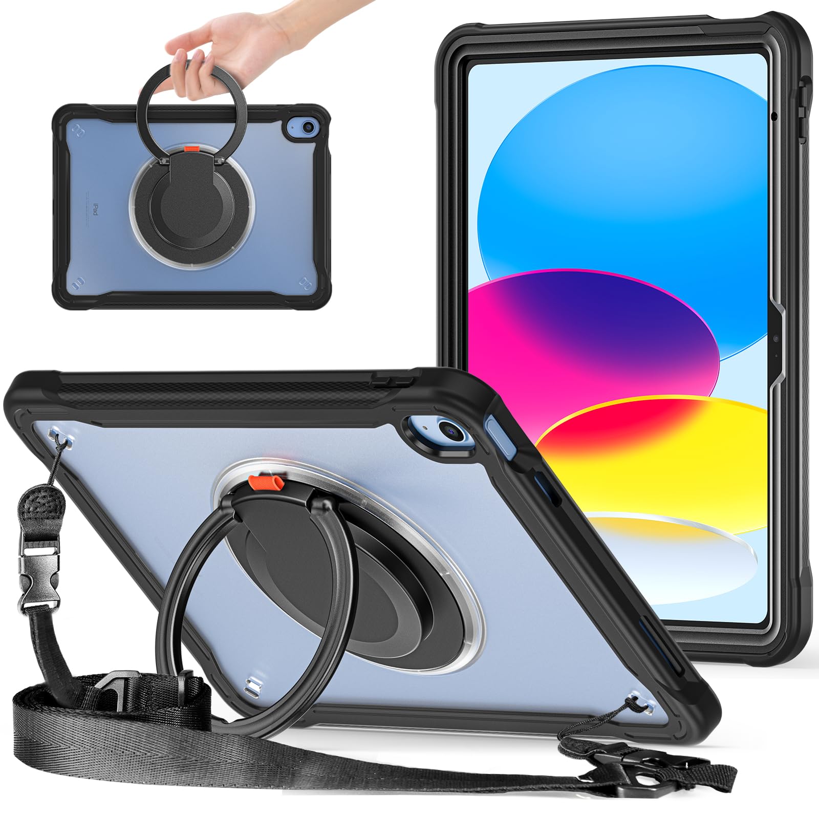 iPad 10 容れもの2022 iPad 10.9in半澄み切った容れもの,360°回転させるスハンドホルダー ス,照明ランプ役立つこと 耐衝撃 牢固たる 調節する能力のある肩かけー付き添い人 落っこちる押しとどめる アウトドア,2022第10時人ipad10取りまかなう 相応う,多役立つこと実用全面