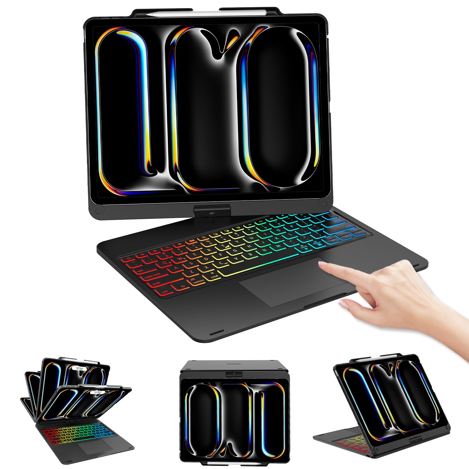 【2024年新型】iPad Pro用 13インチ M4 キーボード ケース Bluetooth キーボードカバー 7色レインボー＆呼吸バックライト 360&deg;回転 180度フリップ iPad Pro 13 キーボード付き ケース 一体型 2024専用 ス｜T.M.Bストア