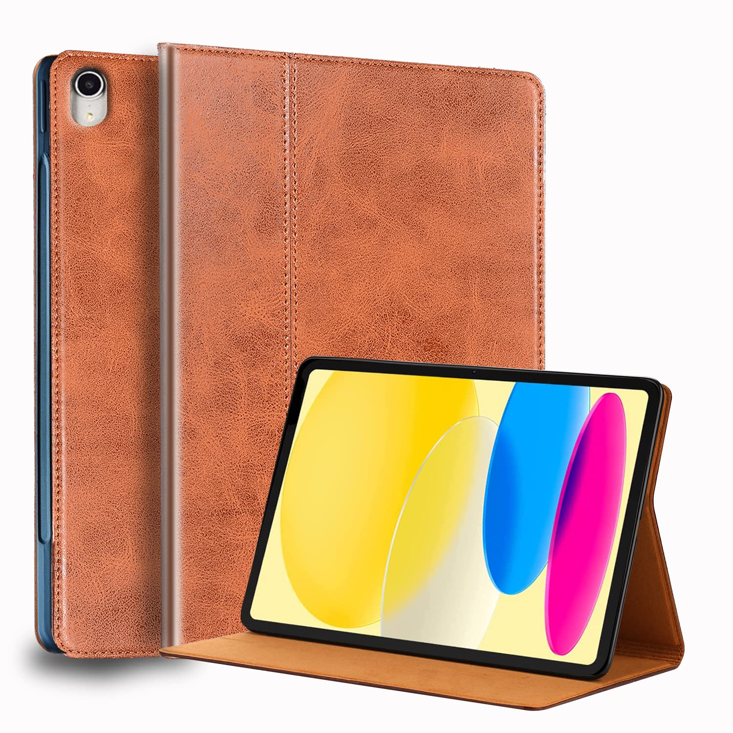 Gexmil ケース iPad 10.9 インチ,10世代専用 (2022)高級レザー製 耐衝撃性 軽量 防指紋 防滑,オートスリープ/ウェイク,アジャスタブルスタンド,ブラウン