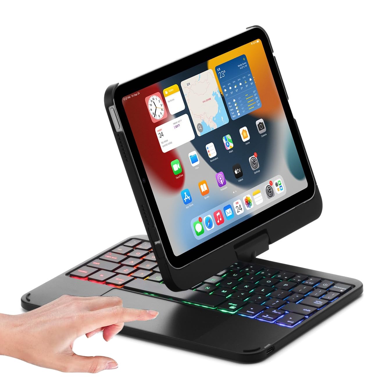 360度回転式 iPad Mini6/Mini7キーボードケース iPad mini第6/7世代 8.3インチカバー キーボード付きタッチパッド ペンシル収納 ワイヤレスbluetoothキーボード アルミ iPad Mini A17 Pro ケース Pencil収納付 7｜T.M.Bストア