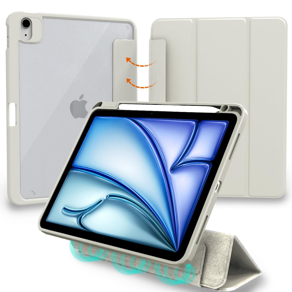 MS factory iPad Air 11インチ M2 Air 第5/4世代 用 ケース 液晶カバー 取り外し可能 ペン収納 カバー 背面透明 耐衝撃 アイパッドエアー 2024 第6世代 第5世代 第4世代 ライト グレー IPDA4-S-DET-LGY