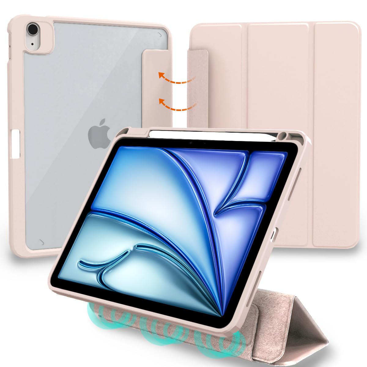 MS factory iPad Air 11インチ M2 Air 第5/4世代 用 ケース 液晶カバー 取り外し可能 ペン収納 カバー 背面透明 耐衝撃 アイパッドエアー 2024 第6世代 第5世代 第4世代 ピンクサンド IPDA4-S-DET-PK｜T.M.Bストア