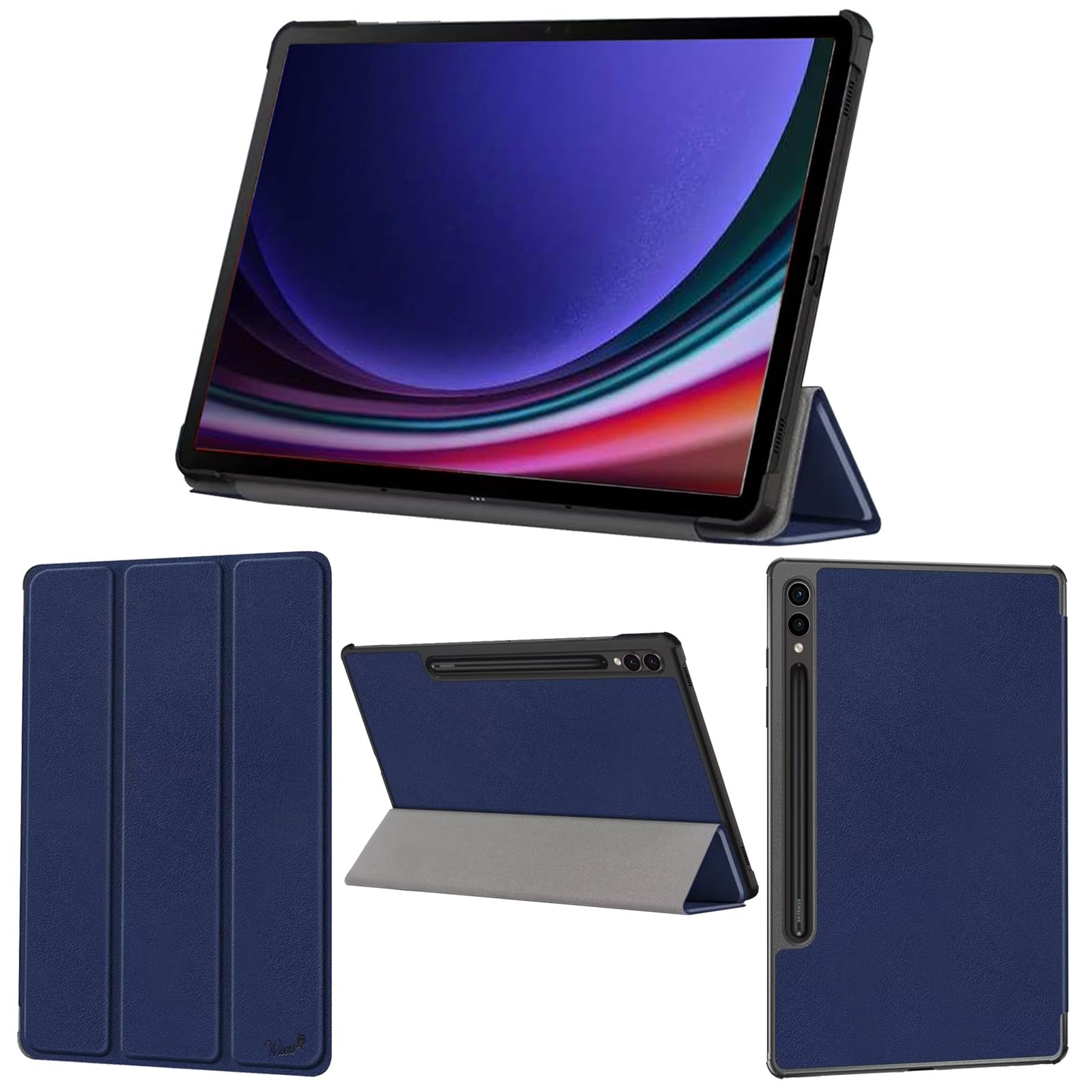 wisers Galaxy Tab S9＋ Plus 専用タブレットケース (ダークブルー) 12.4 インチ 対応 (保護フィルム 付き/スリムタイプ) タブレットカバー 2023年 新型