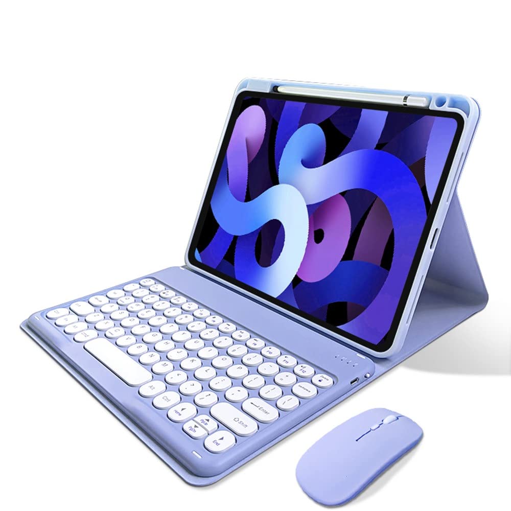 マウス付き iPad9 iPad8 iPad7 iPad 10.2 キーボードケース 丸型キー iPad Air3 iPad Pro 10.5 キーボード カバー Bluetooth マウス Apple Pencil 収納可能 可愛い マグネット式 ワイヤレス カラーキーボード (紫)