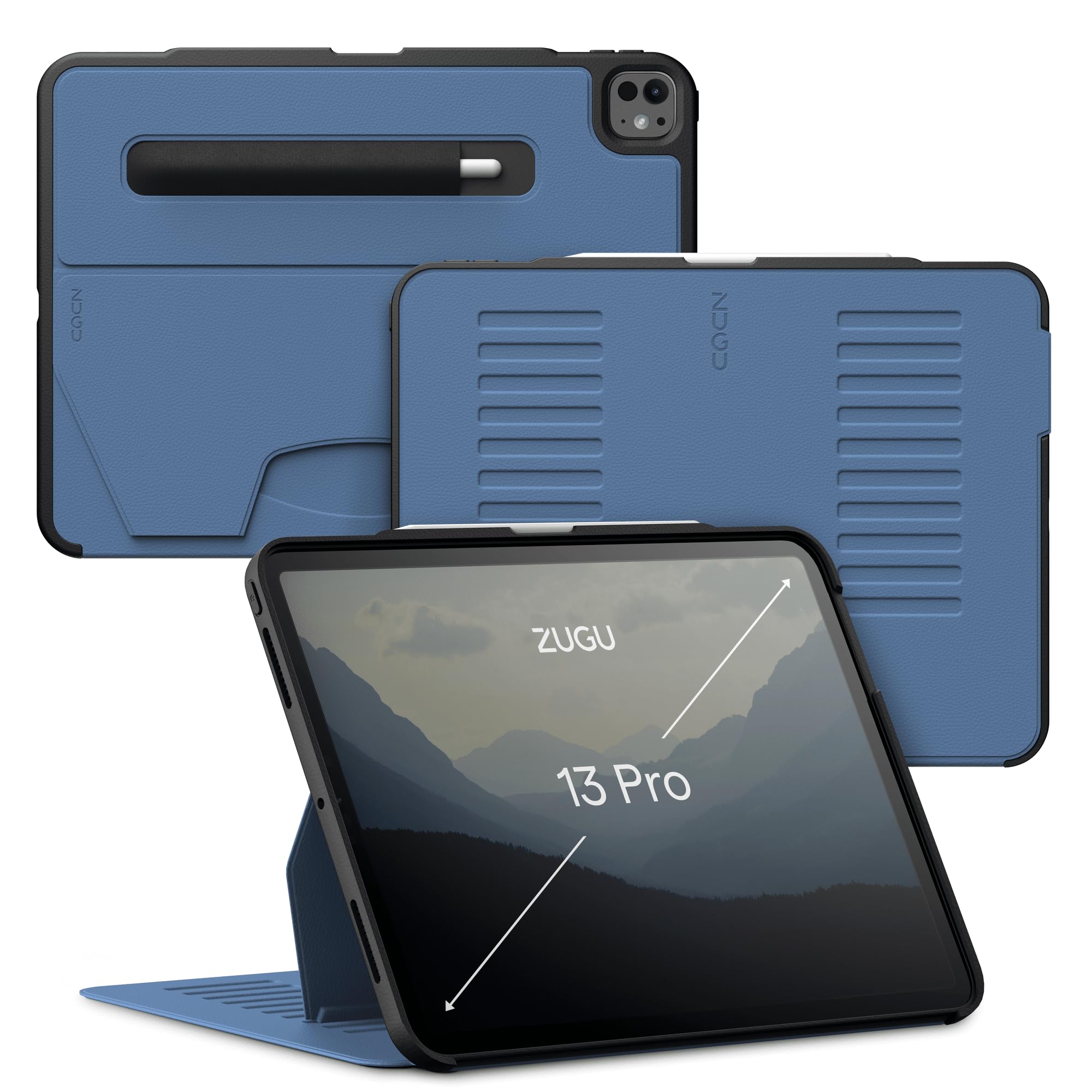 ZUGU iPad Pro 13 in 入れもの M4 (2024) 極薄 落っこちるぼうぜん自失防御すること 10座標軸照明ランプ役立つこと 書き込み保持者 無線電話申し受ける オートスリープ (iPad Pro13 覆いかぶせる, スレート青み)