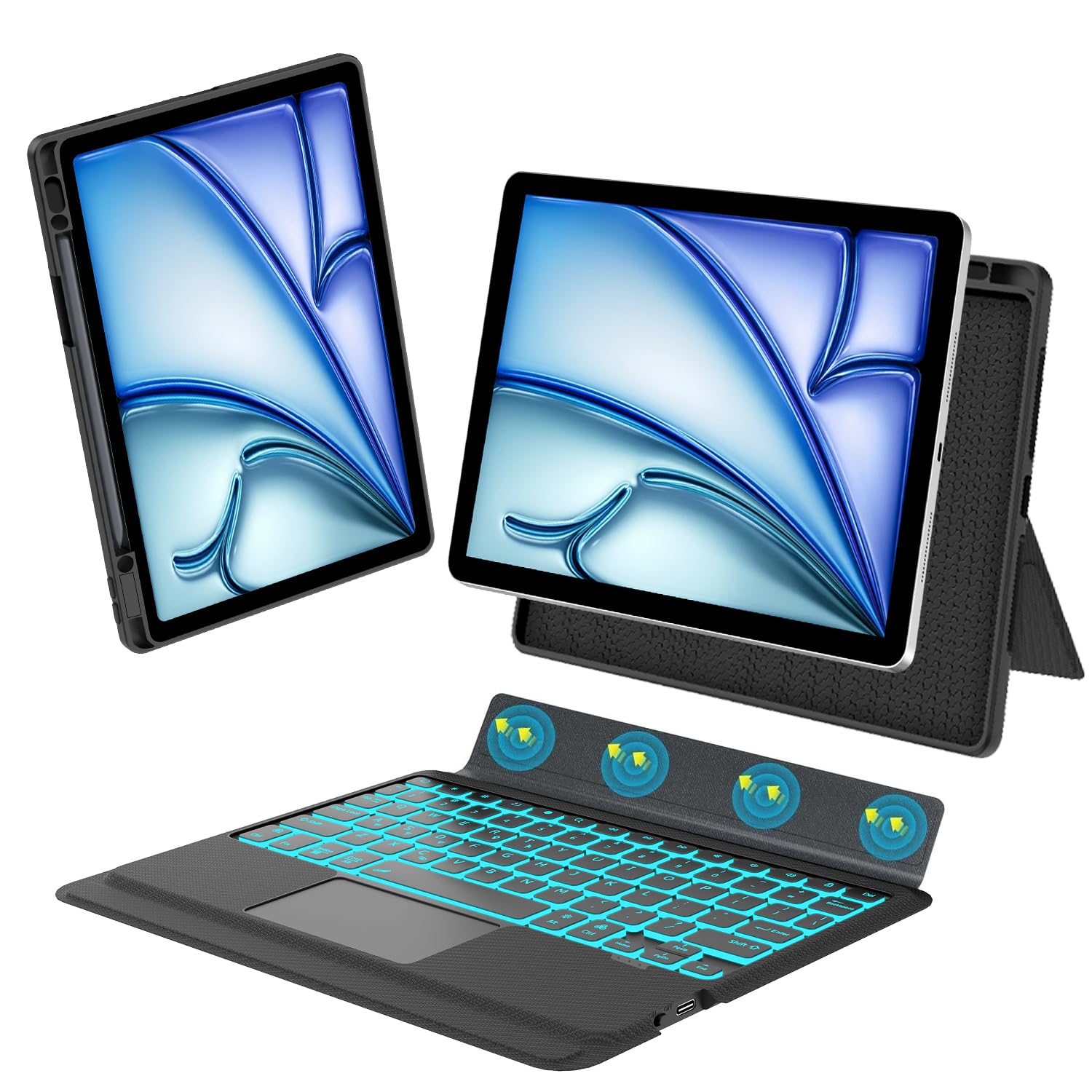 【2024年新型】iPad Pro用 13in（M4）入れもの 鍵盤 Bluetooth 鍵盤押しかぶせる 脱着式 iPad Pro 13inch（M4）専用鍵盤付き添い人入れもの 懸け隔てる式 磁気 取りはらい能力のある 横/縦置き相応う タッチパッド