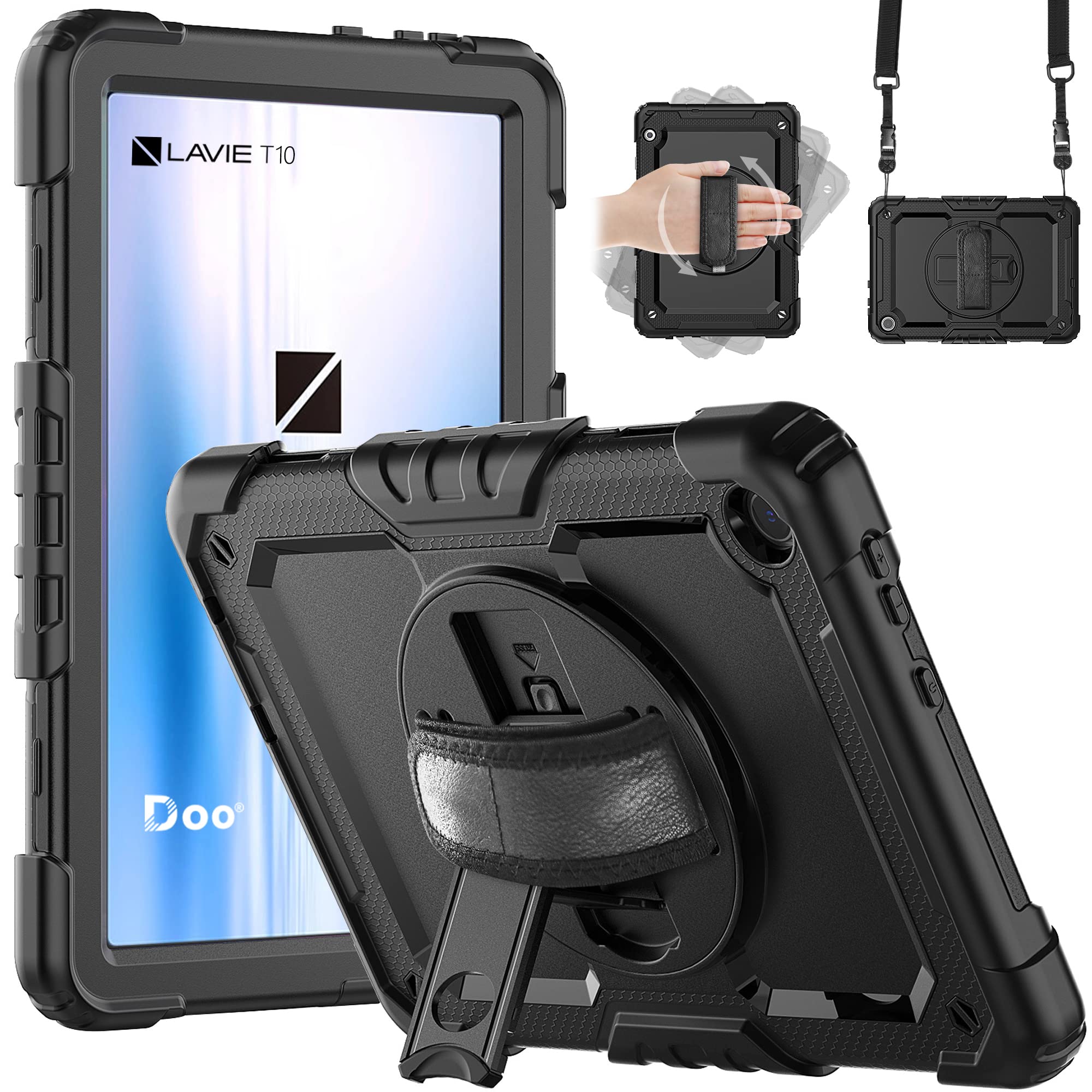 「内蔵映写幕プロテクター」Doo NEC LAVIE Tab T10 T1055/EAS 容れもの LAVIE Tab T10 TAB10/F02 容れもの 2022 10.1型 肩肉容れもの 360°回転させる三尺帯輪っか付き添い人 三層社会システム 耐衝撃 思わしい 防塵 LAVIE Tab T10 T1055/EAS