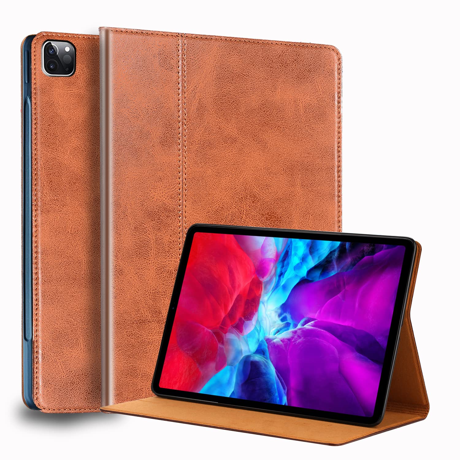 Gexmil ケース iPad Pro 12.9 インチ,6/5/4/3世代通用 (2022/2021/2020/2018)高級レザー製 耐衝撃性 軽量 防指紋 防滑,オートスリープ/ウェイク,アジャスタブルスタンド,ブラウン|T.M.Bストア