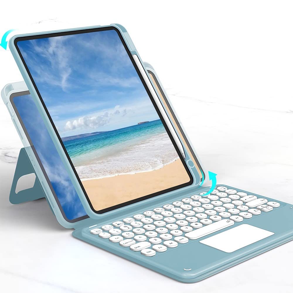 磁気吸着 iPad 10 2022 10.9 インチ キーボード ケース 縦置き タッチパッド搭載 丸型キー 背面カバー 取り外し可能 Apple Pencil 収納 アイパッド10 分離式 キーボード付き マグネット カバー (iPad 第