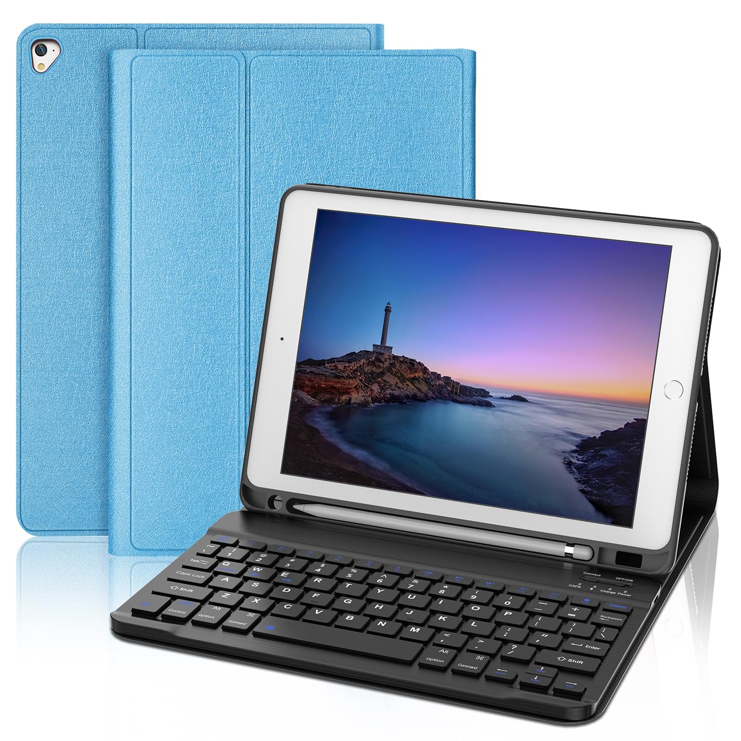 【2024革新モデル】 iPad キーボード 9.7 インチ - ipad 第6世代 第5世代 キーボード ケース 人気 超軽量 脱着式 iPad Pro 9.7/Air2/Air兼用 ペンシルホルダー付き Bluetoothキーボードカバー 耐衝撃 全面保