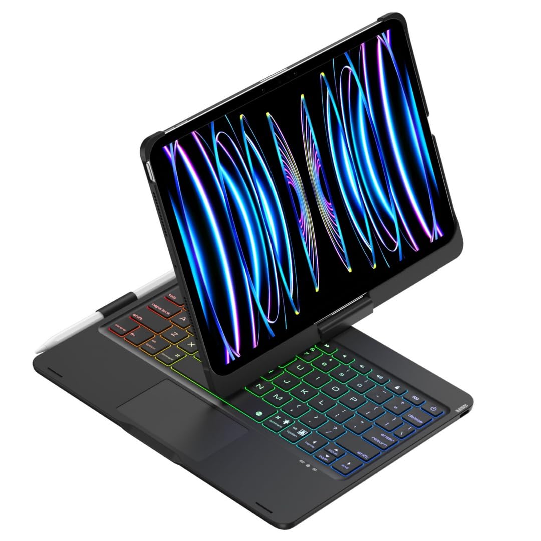 360回転 2024 iPad Pro 11 インチ M4 キーボード ケース タッチパッド バックライト付き 折りたたみ 2024年型 iPadPro11 キーボード カバー 一体型 トラックパッド付き,ブラック|T.M.Bストア