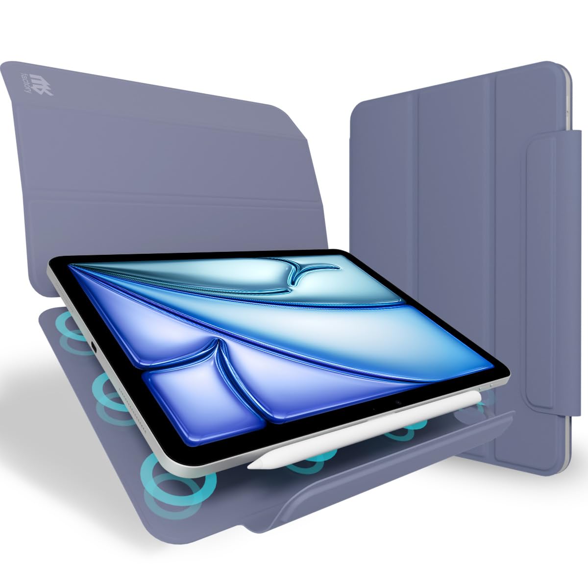 MS factory iPad Air 11インチ M2 Air 第5/4世代 用 ケース マグネット吸着式 カバー Pro 11 2018 スリム 軽量 アイパッドエアー 第6世代 第5世代 第4世代 ラベンダー グレー IPDA4-S-MAGC-LAVG