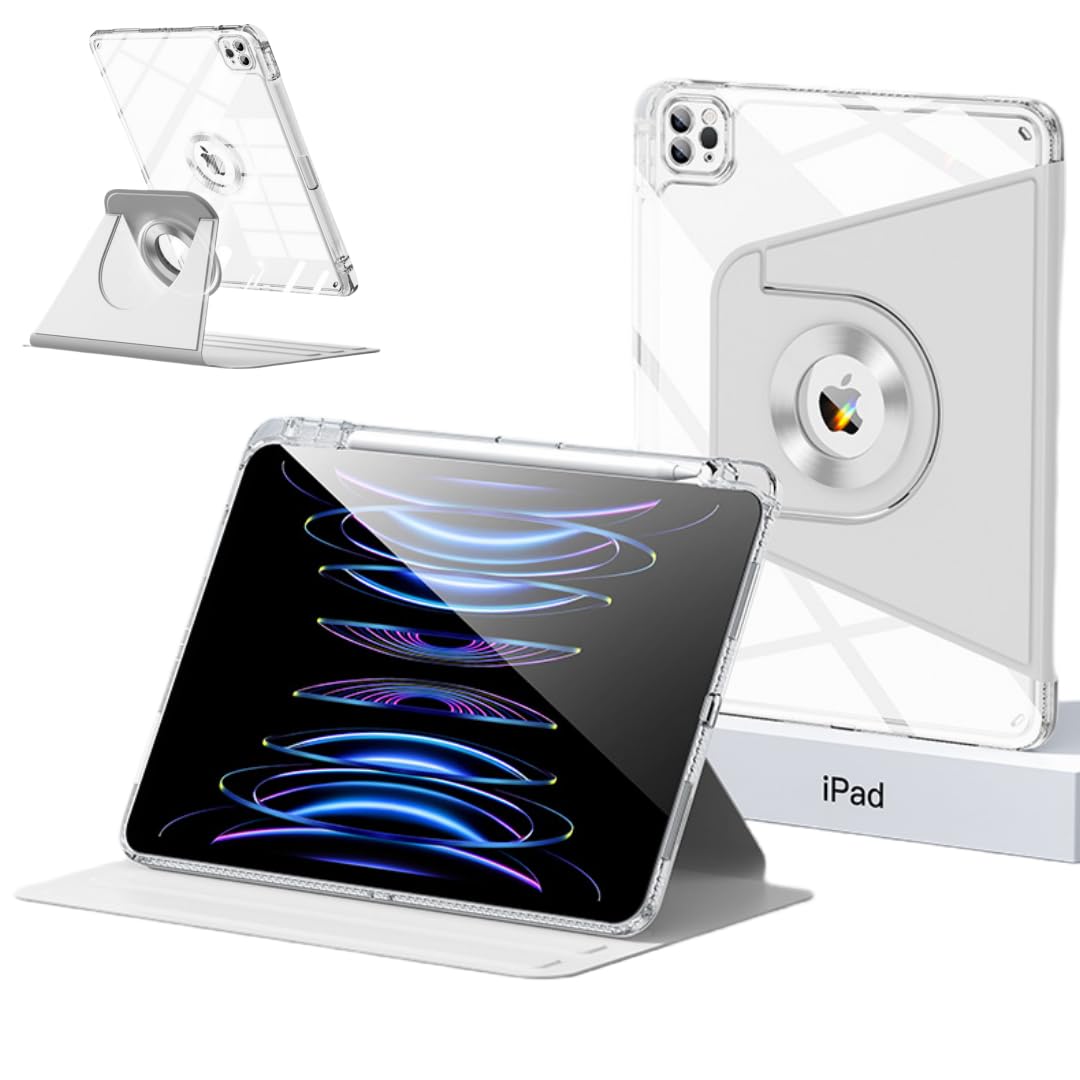 iPad Air 13インチ/iPad Pro12.9 第6/5/4/3世代 ケース360度回転 取り外し可能なマグネットカバー 背面全透明 ペン収納 iPad Air13 2024/Pro 12.9 (2022/2021/2020/2018)カバー 縦置き 耐衝撃 分離式 おしゃれ 人気 ｜T.M.Bストア