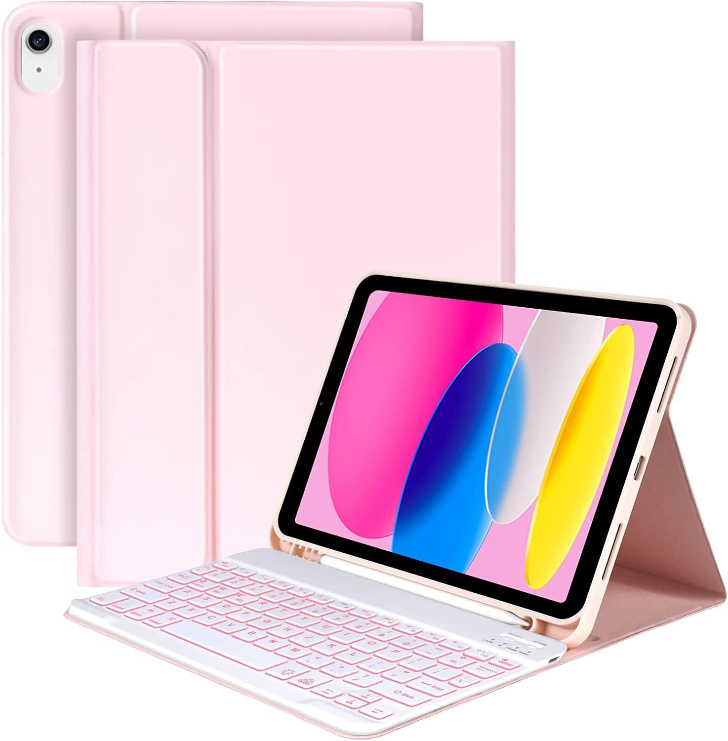[2024年最新型] [7色バックライト] iPad 第10世代 キーボードケース 2022 10.9インチBluetoothキーボード キー ボードカバー 脱着式 手帳型 オートスリープ スタンド機能 Pencil収納 全面保護 傷つけ防
