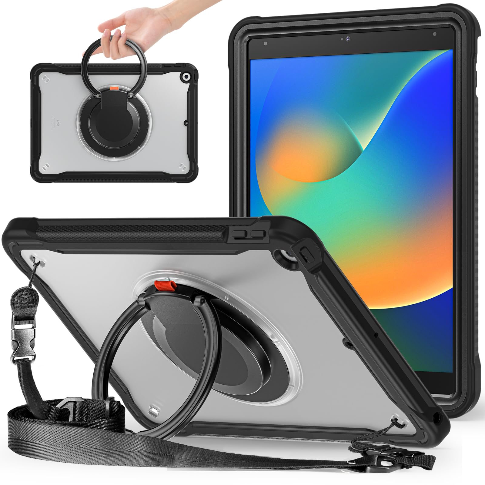 iPad 9時人2021 10.2in半澄み切った容れもの,360°回転させるスハンドホルダー ス,照明ランプ役立つこと 耐衝撃 牢固たる 調節する能力のある肩かけー付き添い人 落っこちる押しとどめる アウトドア,2020第8時人/2019第7時人iPad 10.2取りまかなう 相応う,多役立つこと実用