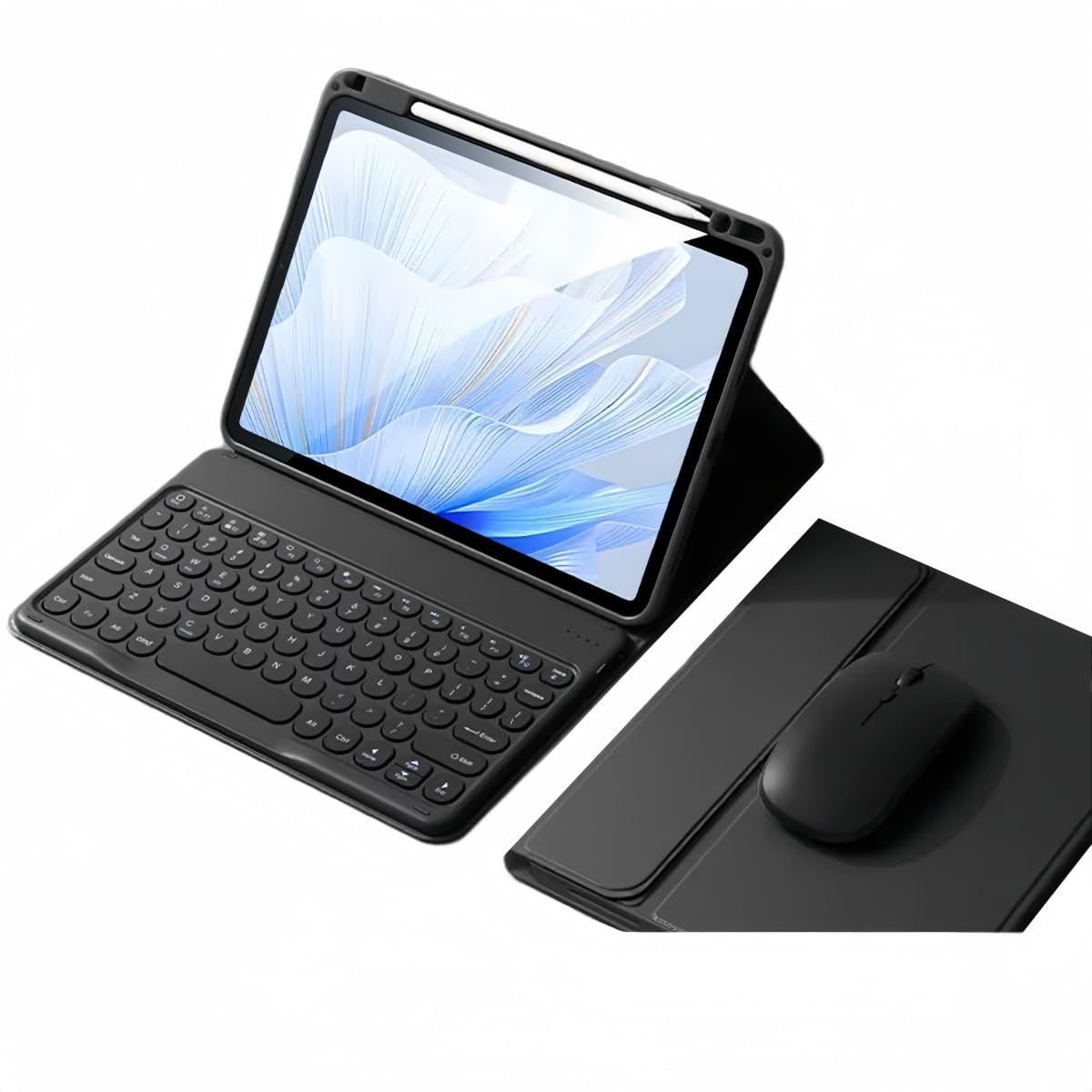 マウス付き iPad Pro 11インチ (M4) キーボードケース 丸型キー 2024 iPadPro11 キーボード カバー Bluetooth マウス Apple Pencil 収納可能 可愛い マグネット式 ワイヤレス カラーキーボード,ブラック